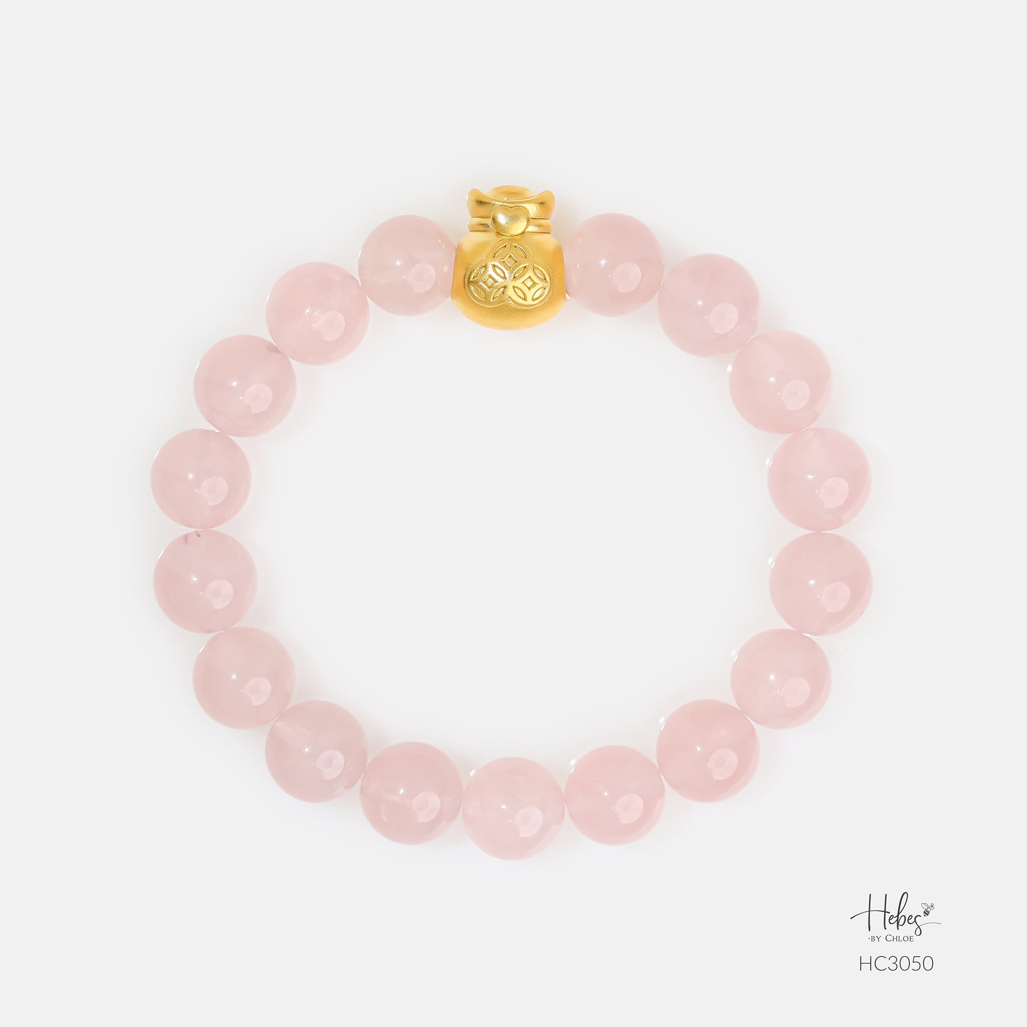 Gold Vermeil Money Pouch Rose Quartz Bracelet (9mm) 993050