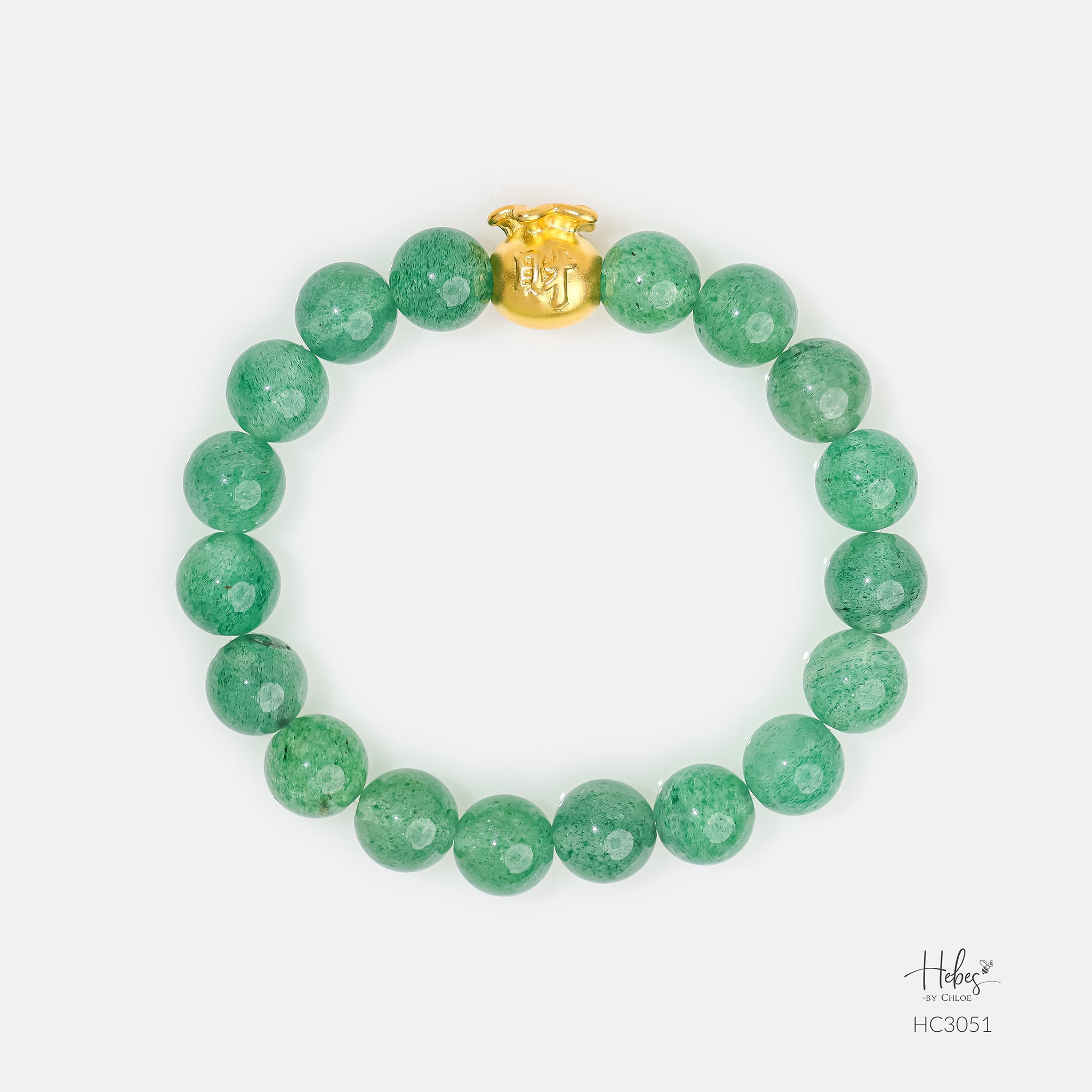 Gold Vermeil Money Pouch Green Strawberry Quartz Bracelet (9mm) 993051