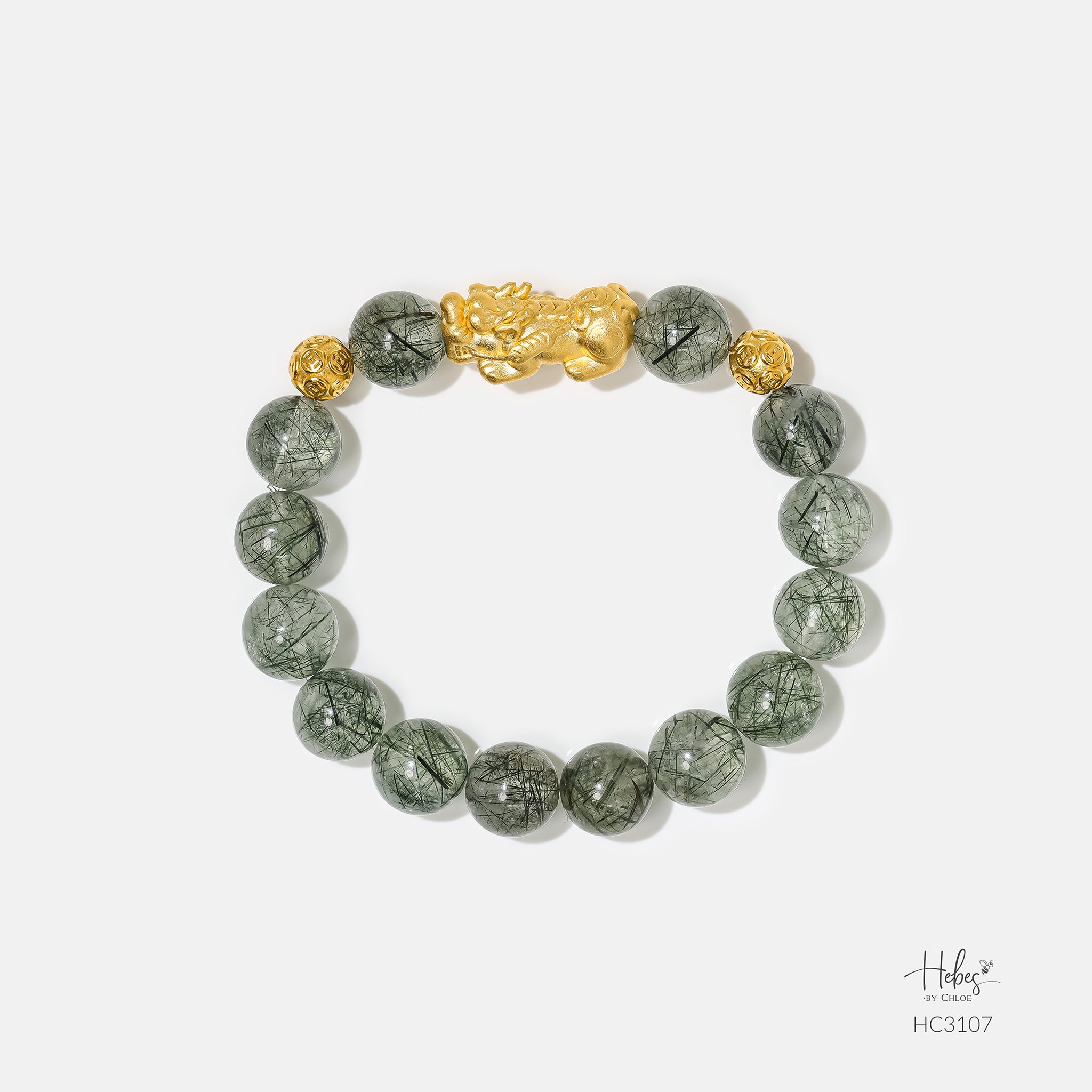 Gold Vermeil Pixiu Green Rutilated Quartz Bracelet (9mm) 993107