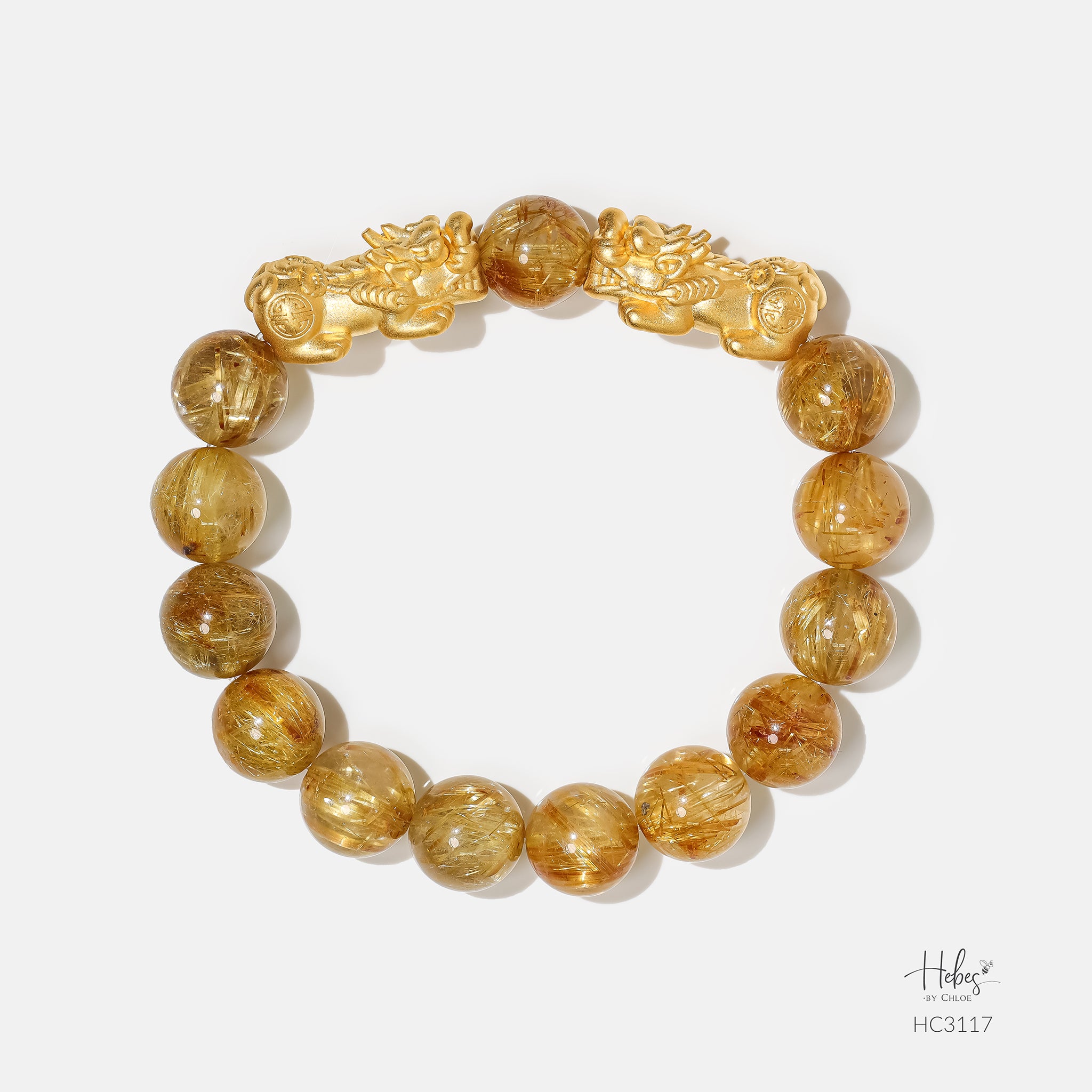 Gold Vermeil Pixiu Yellow Rutilated Quartz Bracelet (10mm) 993117