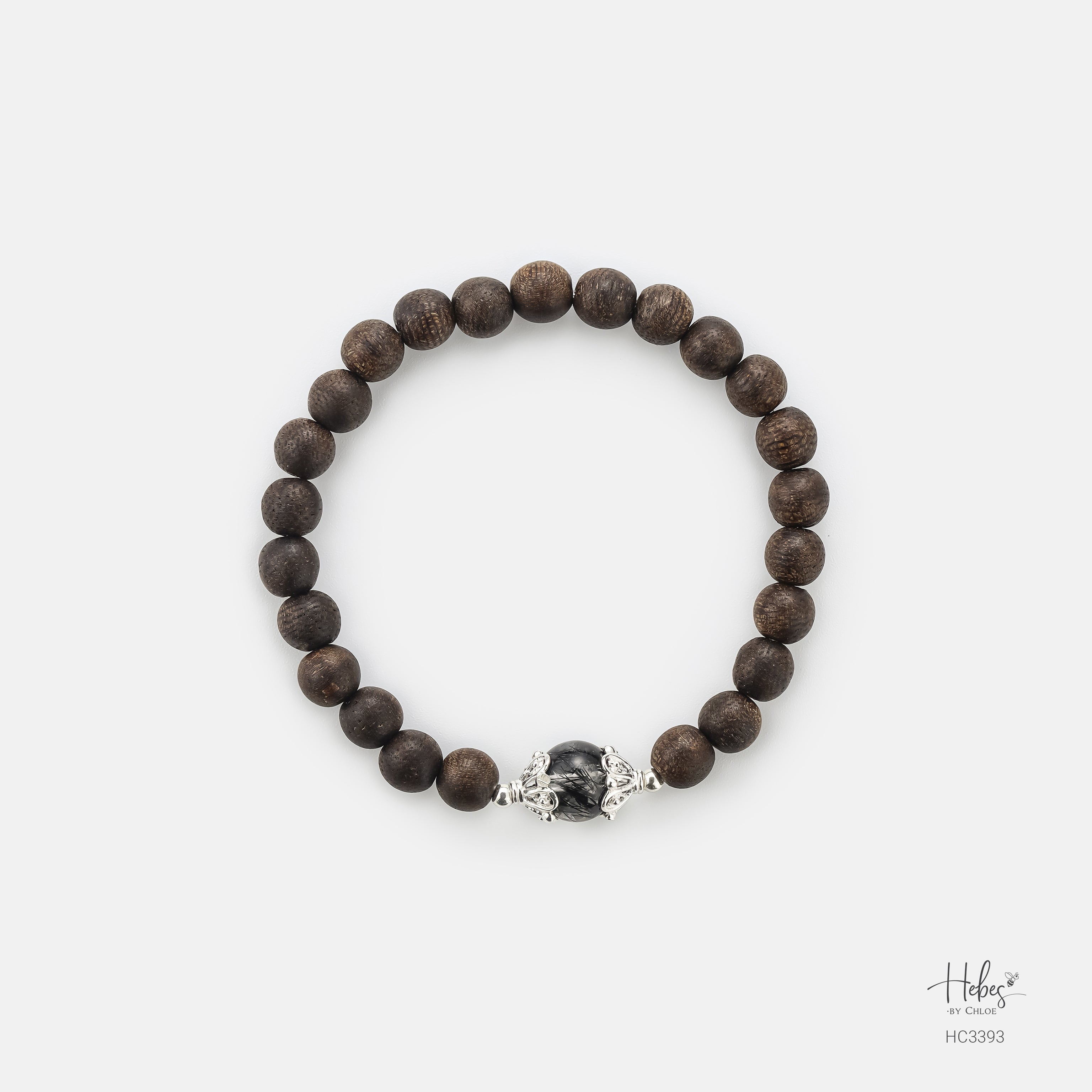 Vietnamese Agarwood Black Rutilated Quartz Bracelet HC3393