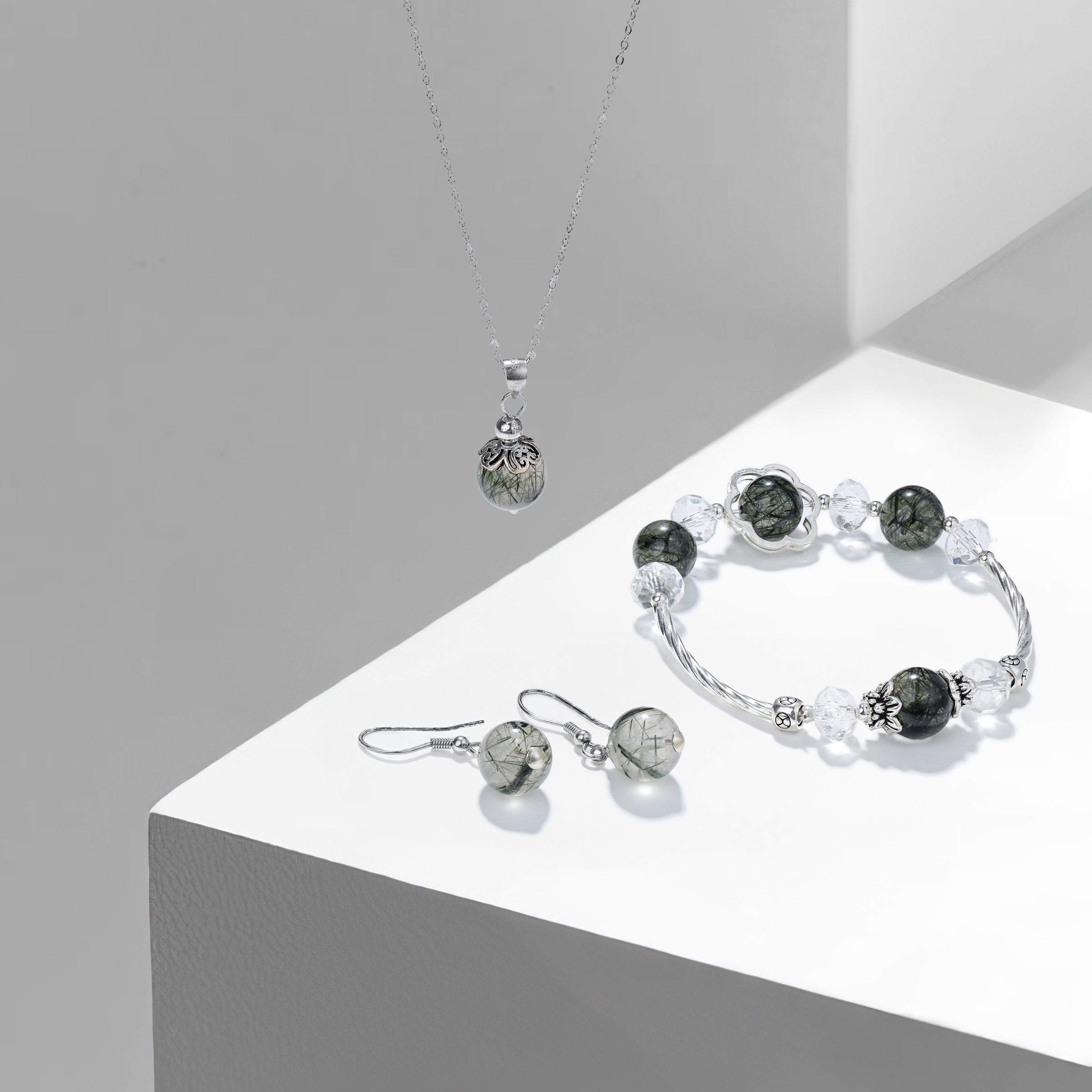 Hebes Black Rutilated Quartz Jewelry Set HC90109L