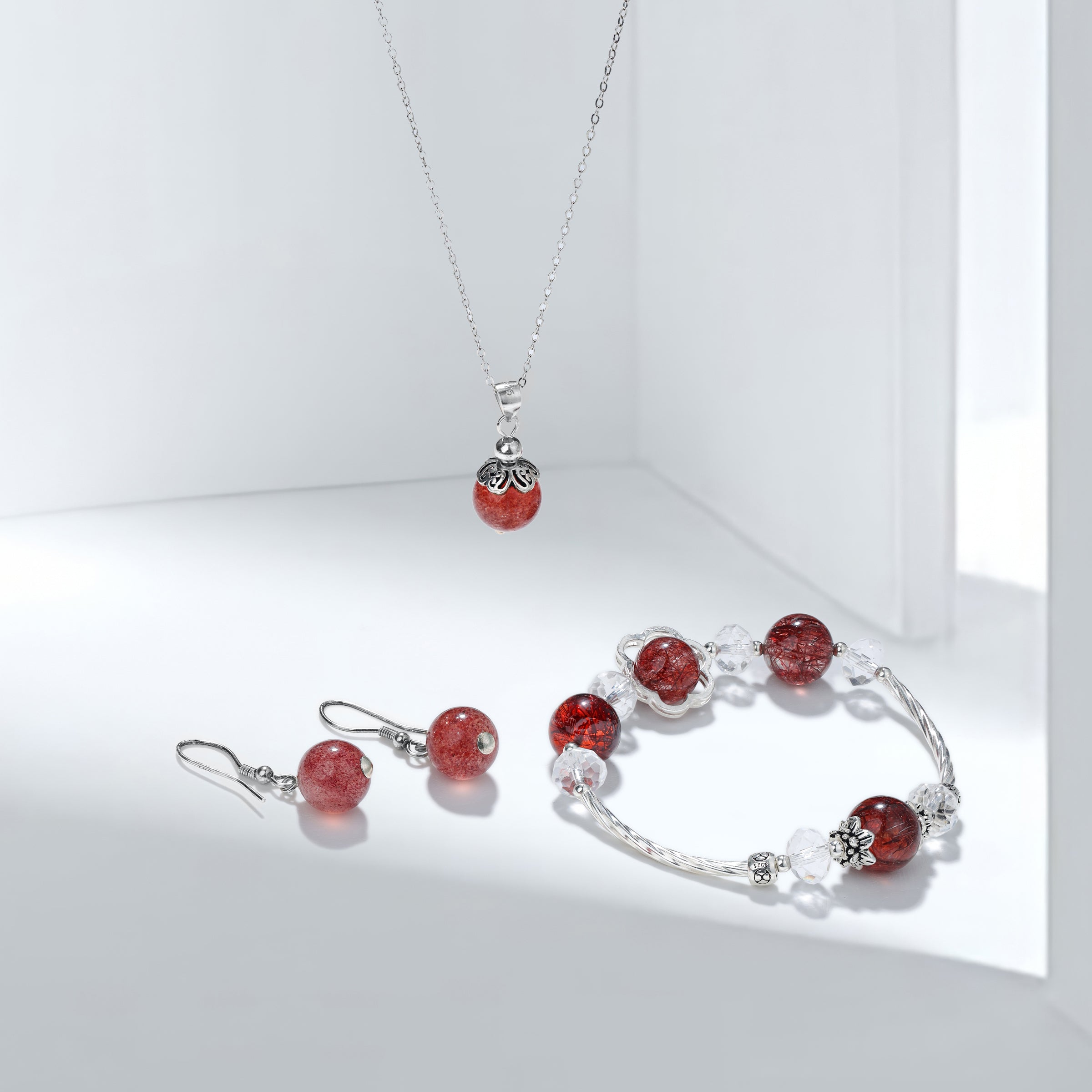 Hebes Red Rutilated Quartz Jewelry Set HC90111L
