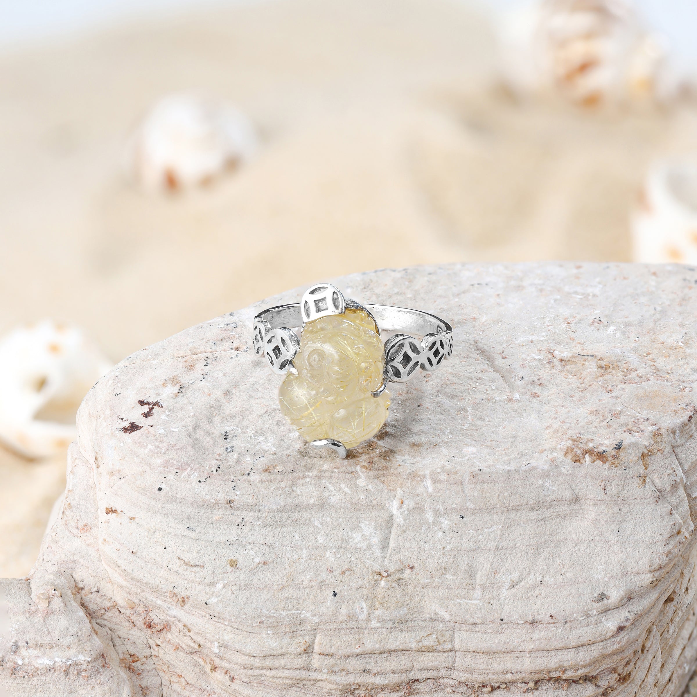 Hebes Yellow Rutilated Quartz Ring HC90359L
