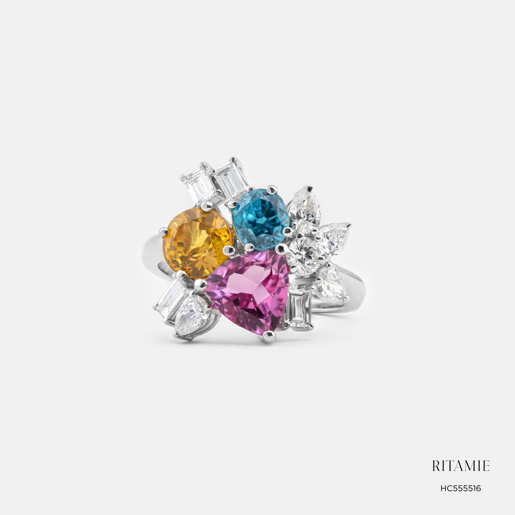 Radiant Sunbeam Yellow Sapphire Spinel Lab Diamond Ring HC555516
