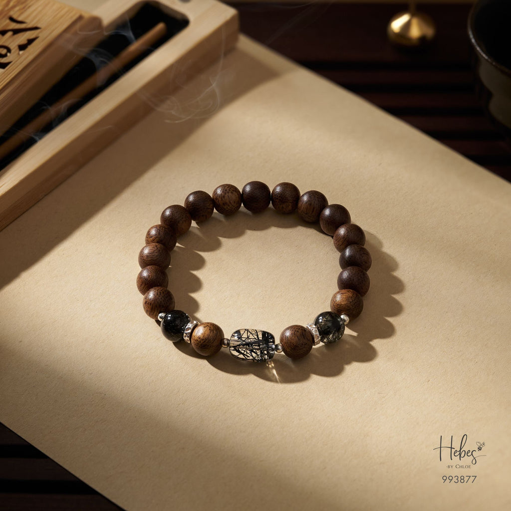 Vietnamese Agarwood Black Rutilated Quartz Bracelet 993877