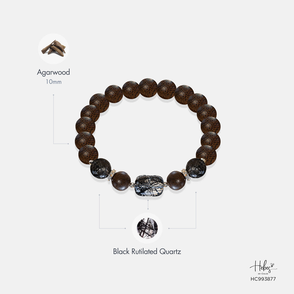 Vietnamese Agarwood Black Rutilated Quartz Bracelet 993877