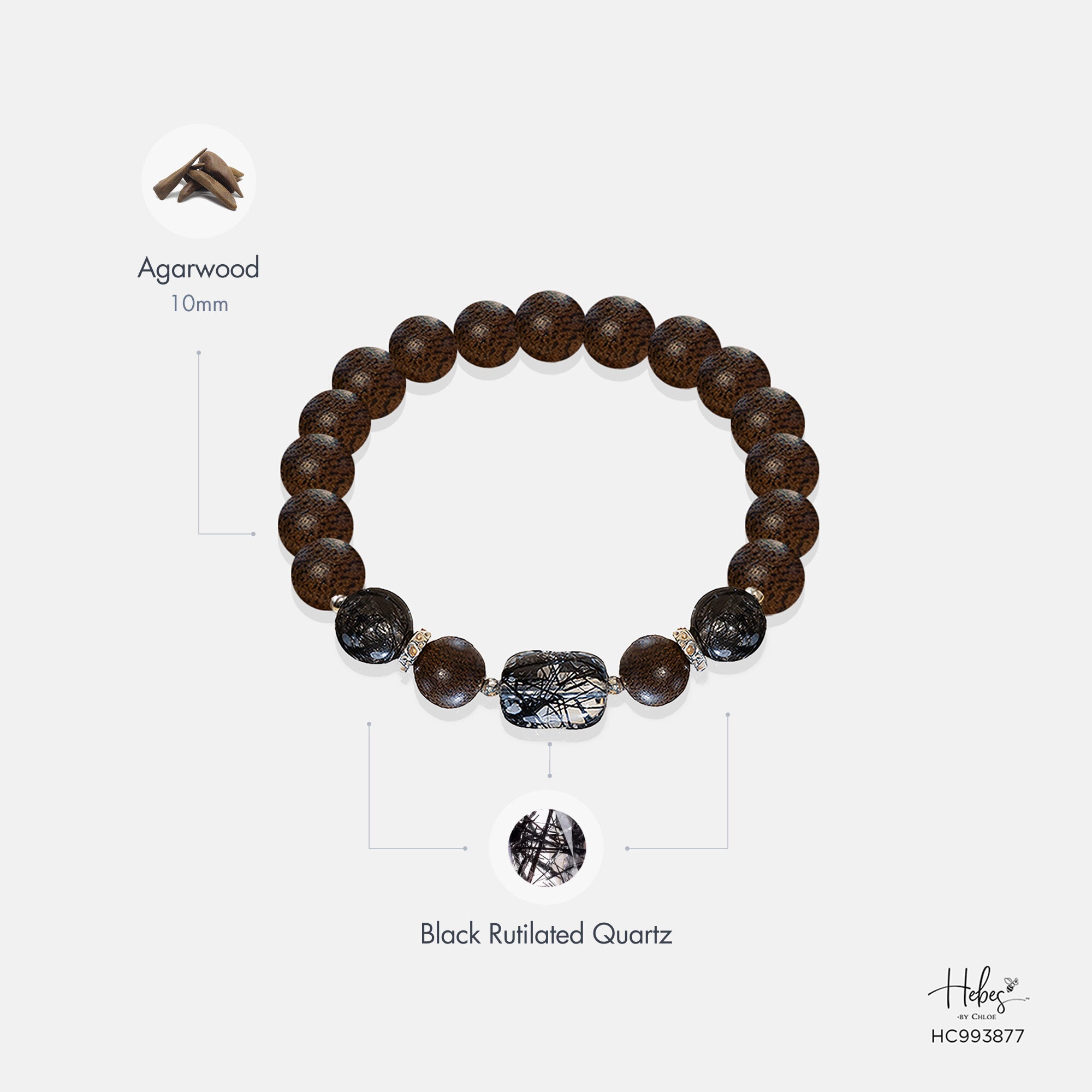 Vietnamese Agarwood Black Rutilated Quartz Bracelet 993877