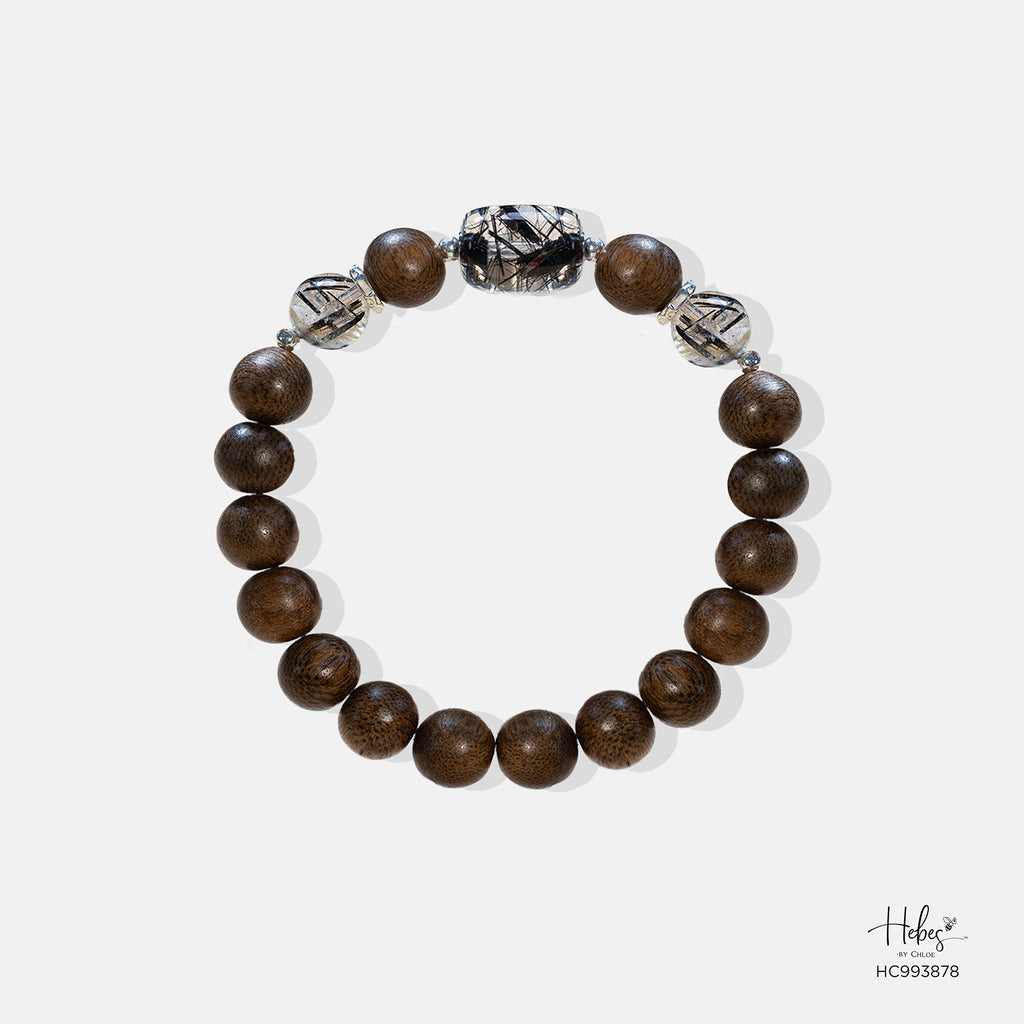 Vietnamese Agarwood Black Rutilated Quartz Bracelet (10mm) 993878