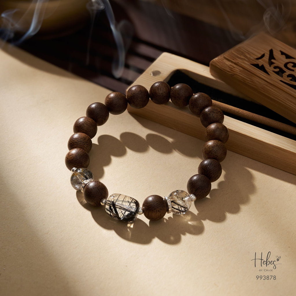 Vietnamese Agarwood Black Rutilated Quartz Bracelet (10mm) 993878