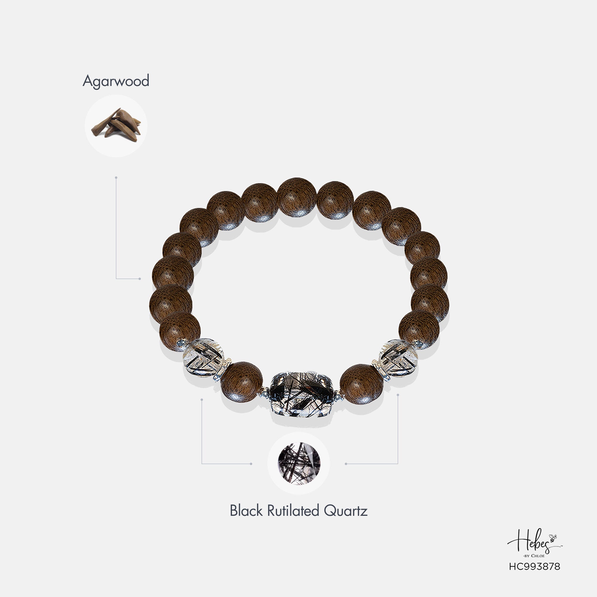 Vietnamese Agarwood Black Rutilated Quartz Bracelet (10mm) 993878