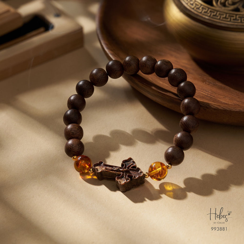 Vietnamese Agarwood Amber with Cross Charm Bracelet (8mm) 993881