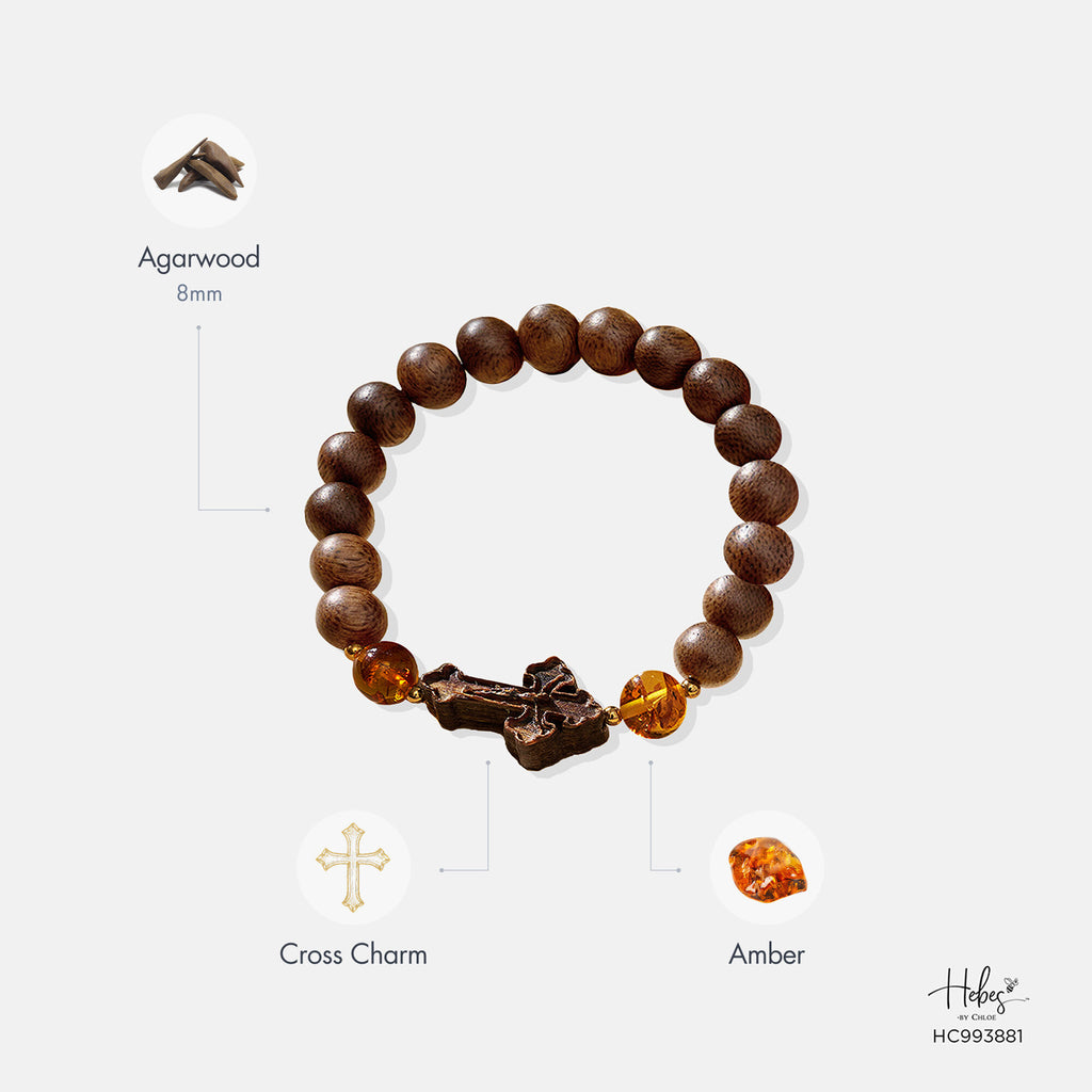 Vietnamese Agarwood Amber with Cross Charm Bracelet (8mm) 993881