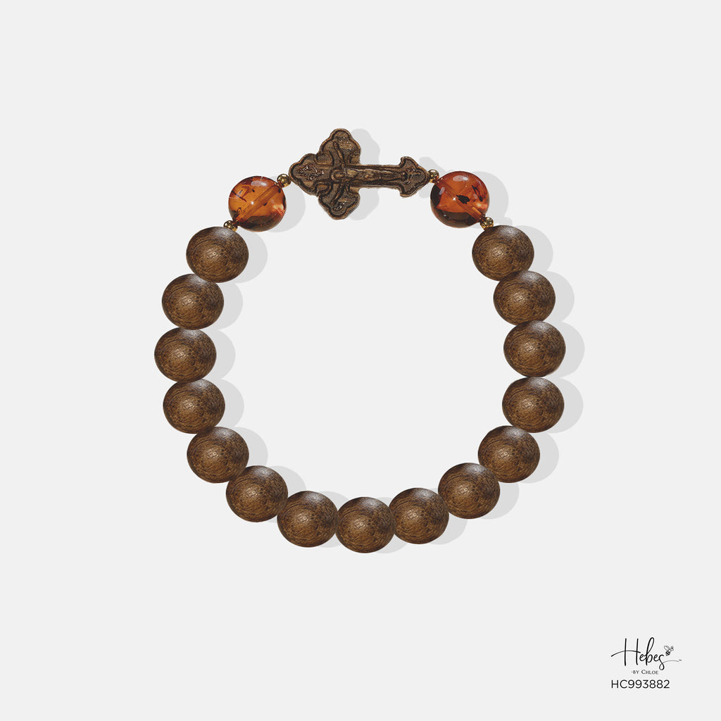 Vietnamese Agarwood Amber with Cross Charm Bracelet (10mm) 993882