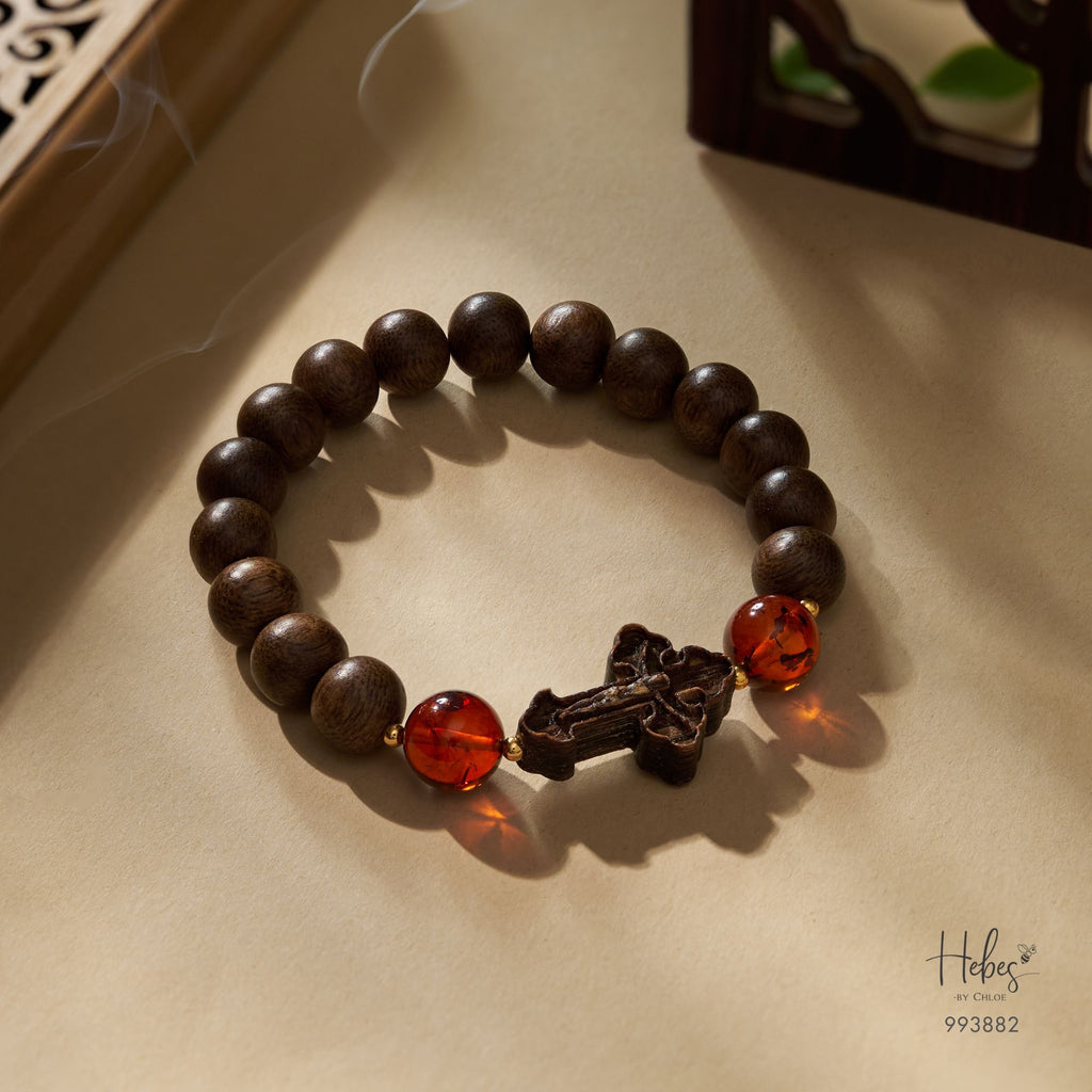 Vietnamese Agarwood Amber with Cross Charm Bracelet (10mm) 993882
