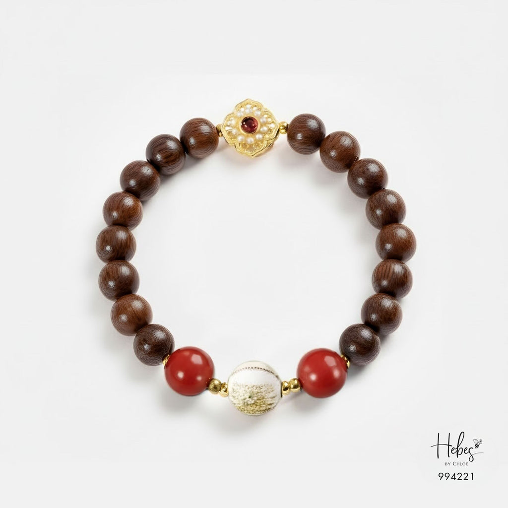 Vietnamese Agarwood Cinnabar with Petal Glow Charm Bracelet (8mm) 994221