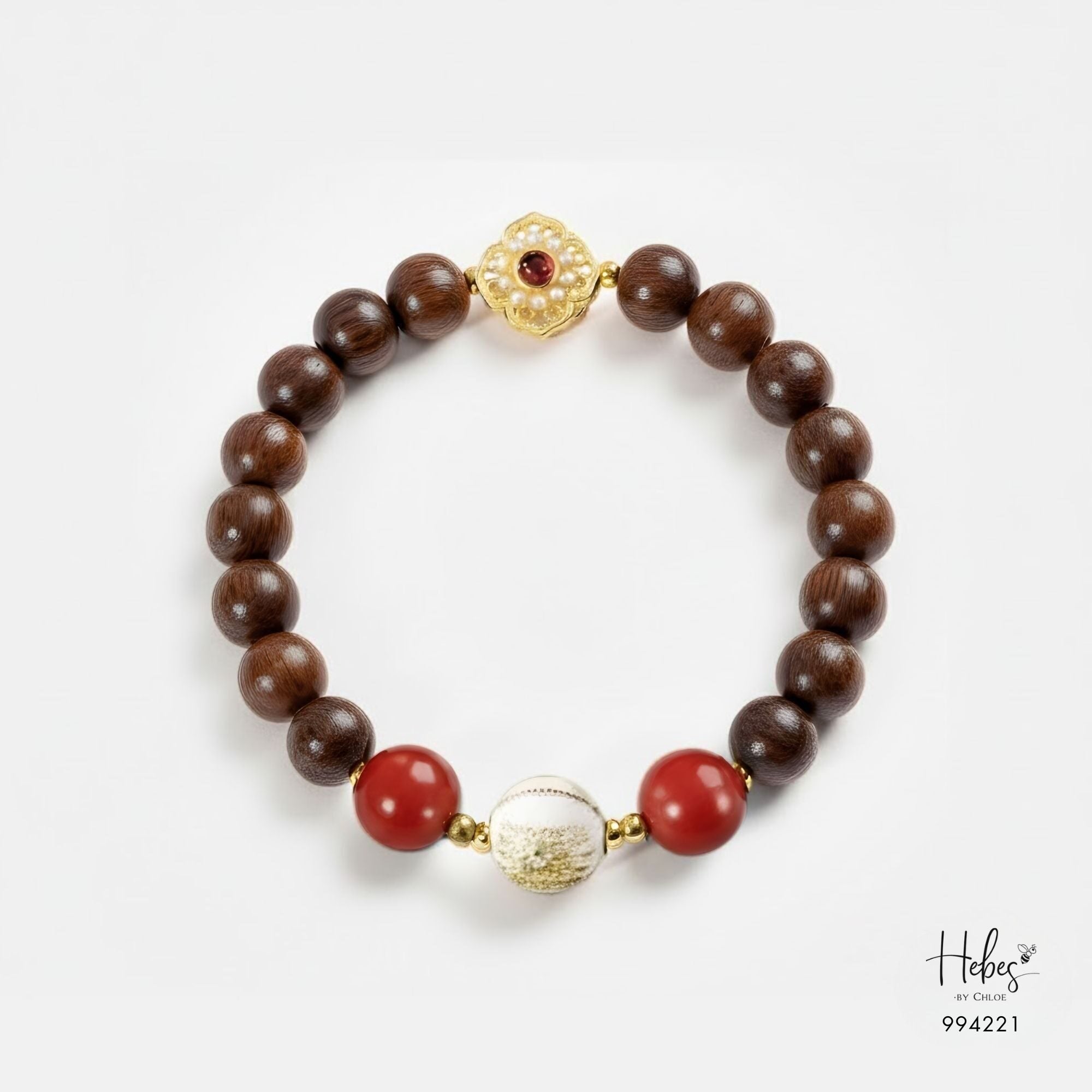Vietnamese Agarwood Cinnabar with Petal Glow Charm Bracelet (8mm) 994221