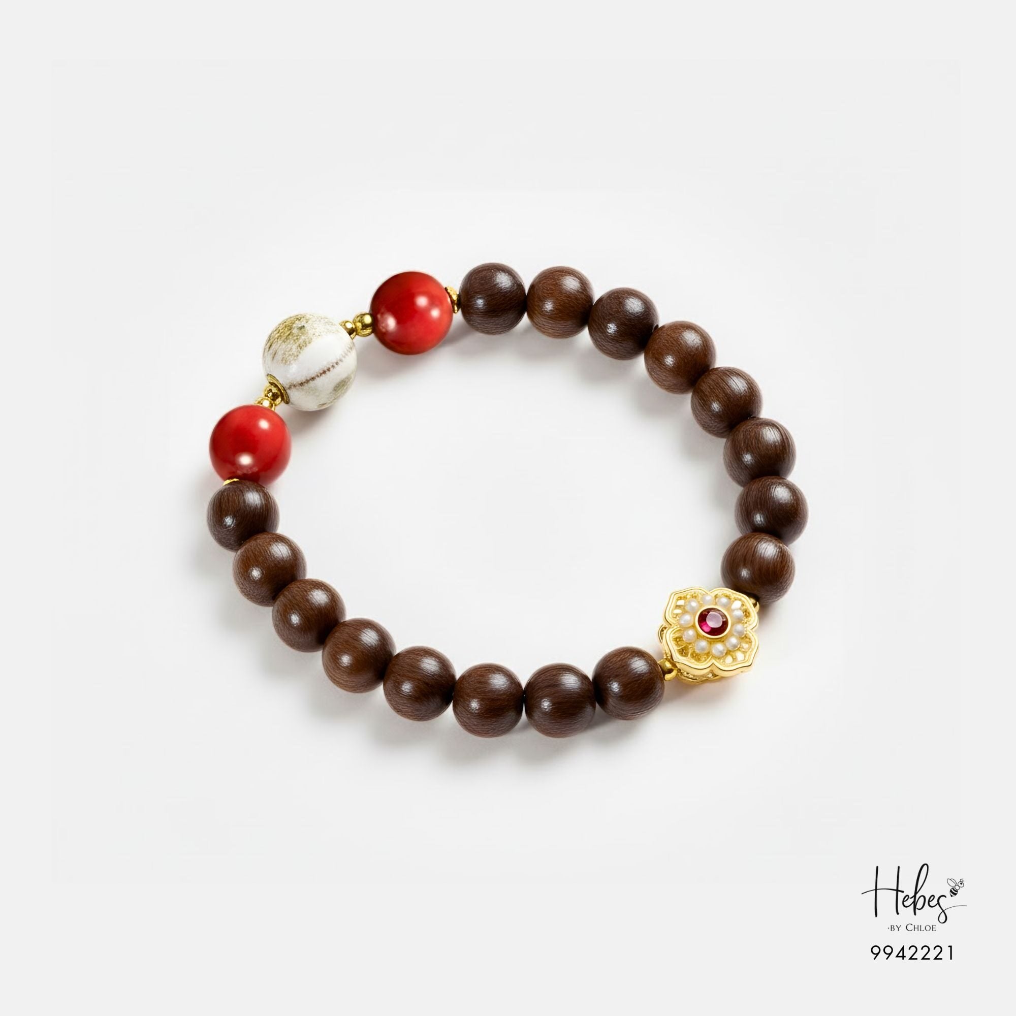Vietnamese Agarwood Cinnabar with Petal Glow Charm Bracelet (8mm) 994221