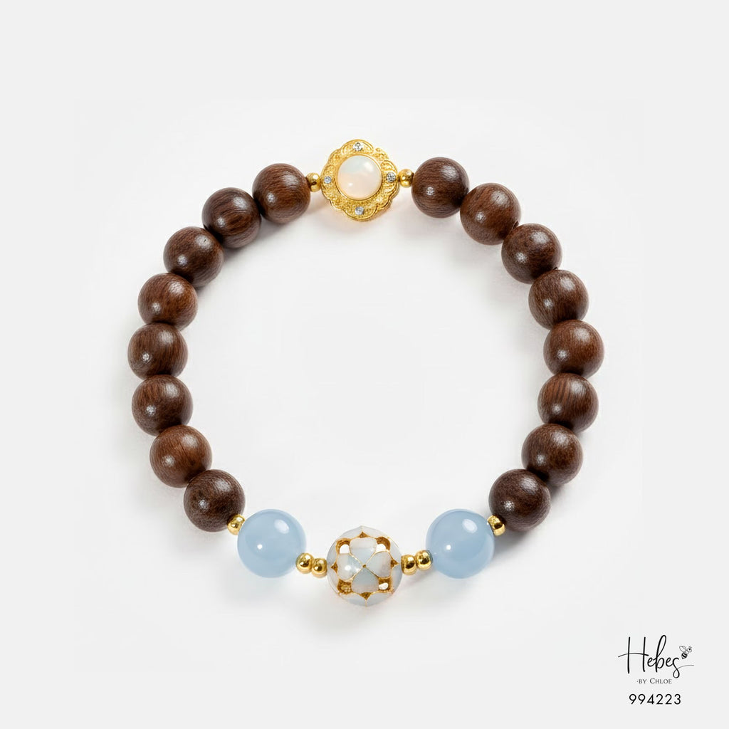 Vietnamese Agarwood Aquamarine with Floral Orb Bracelet (8mm) 994223