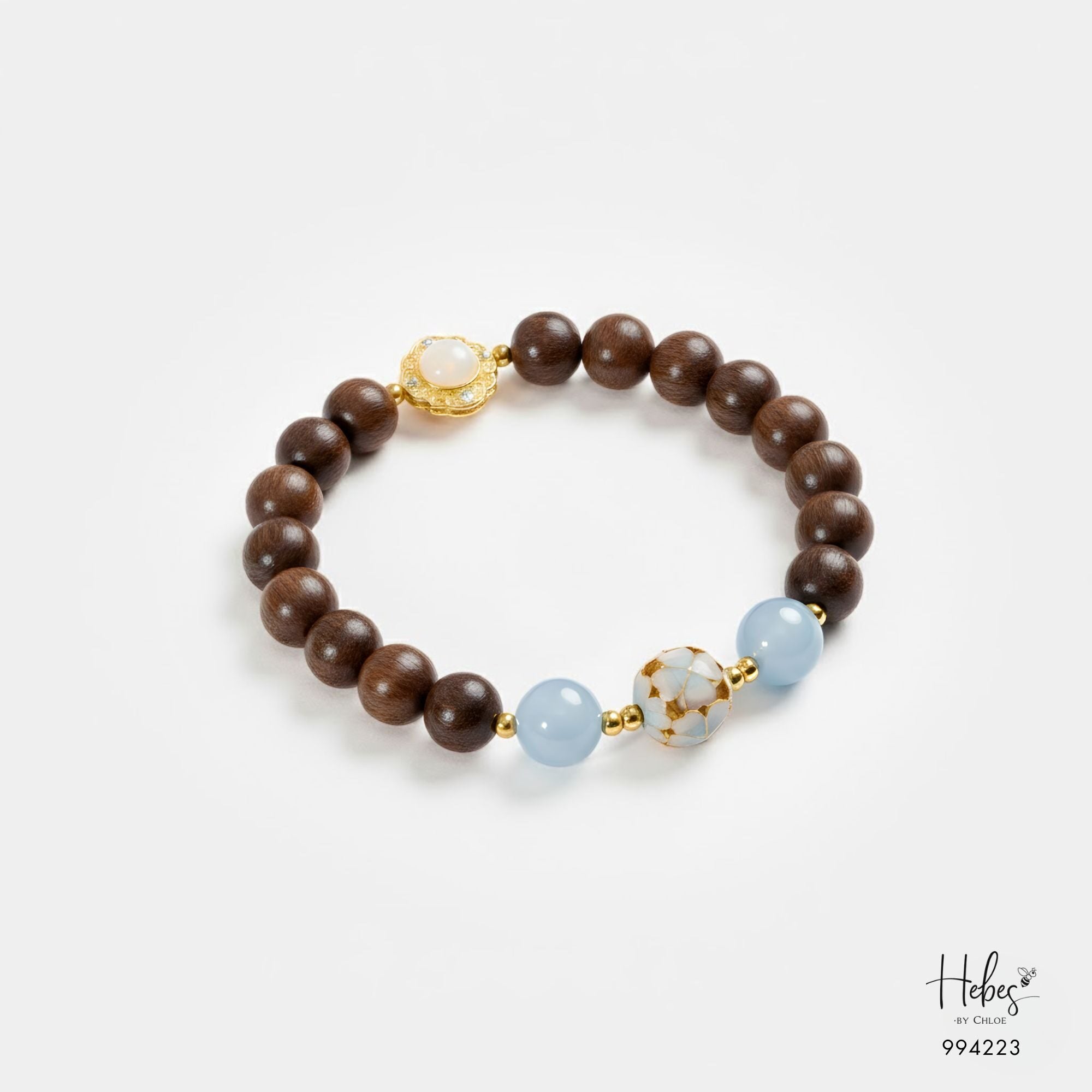 Vietnamese Agarwood Aquamarine with Floral Orb Bracelet (8mm) 994223