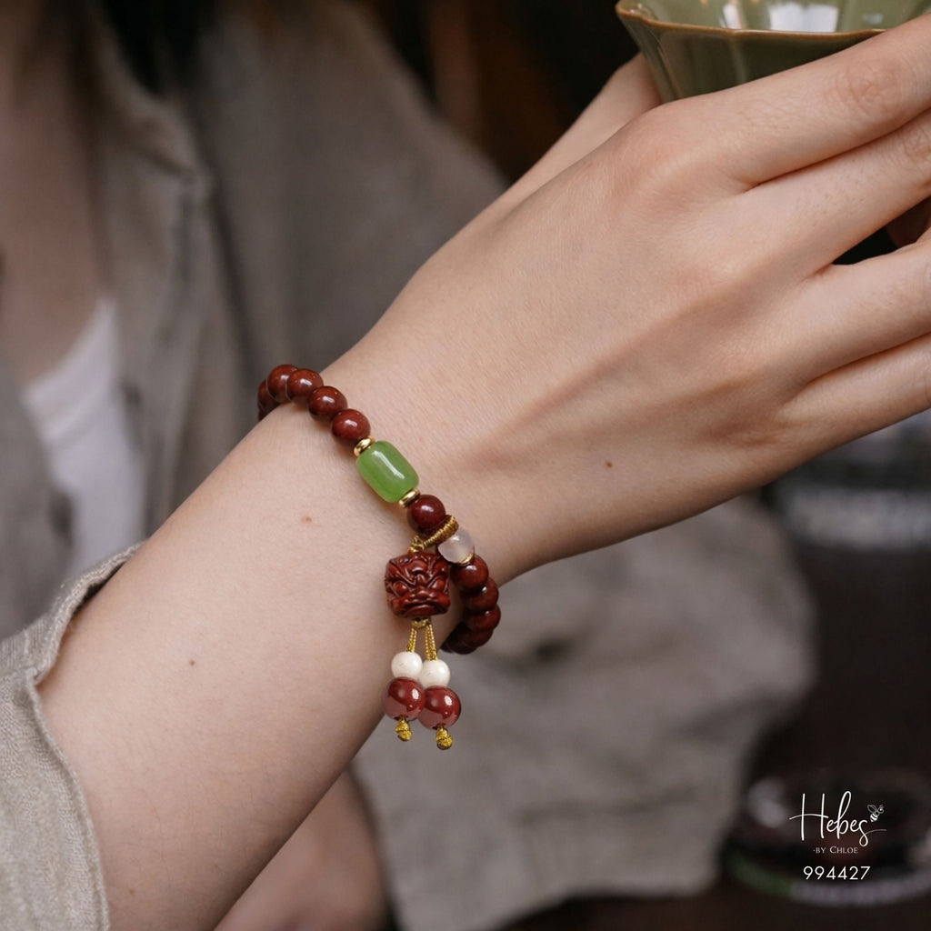 Cinnabar Qilin &amp; Lu Feng Green Agate Prosperity Bracelet 994427