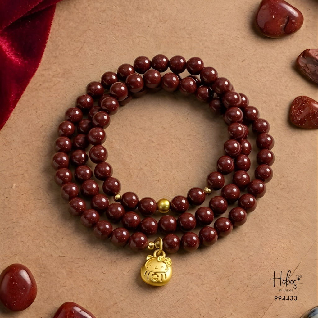Cinnabar 108 Bead Lucky Cat Fortune Bracelet 994433