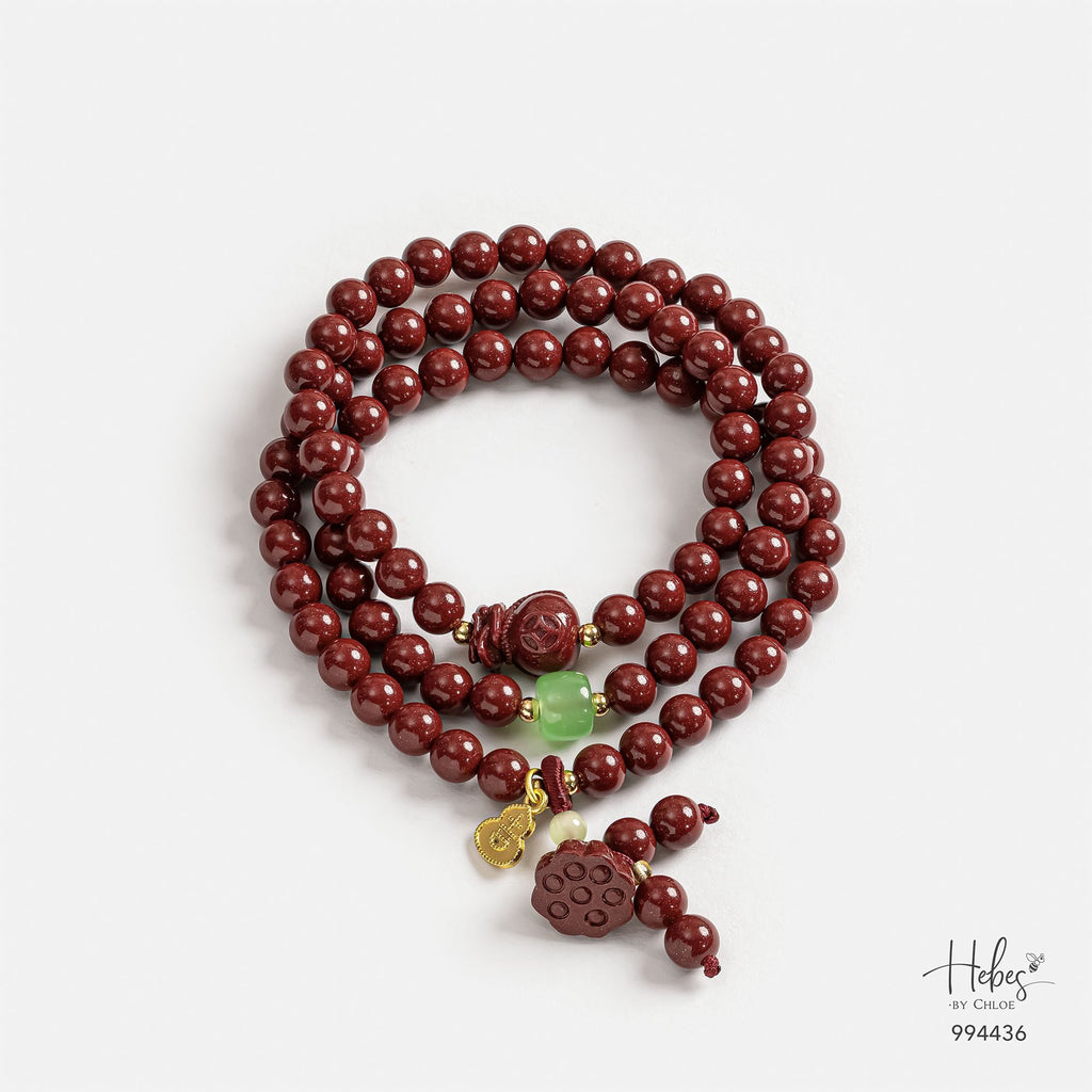 Cinnabar Prosperity Lotus Mala Bracelet 994436