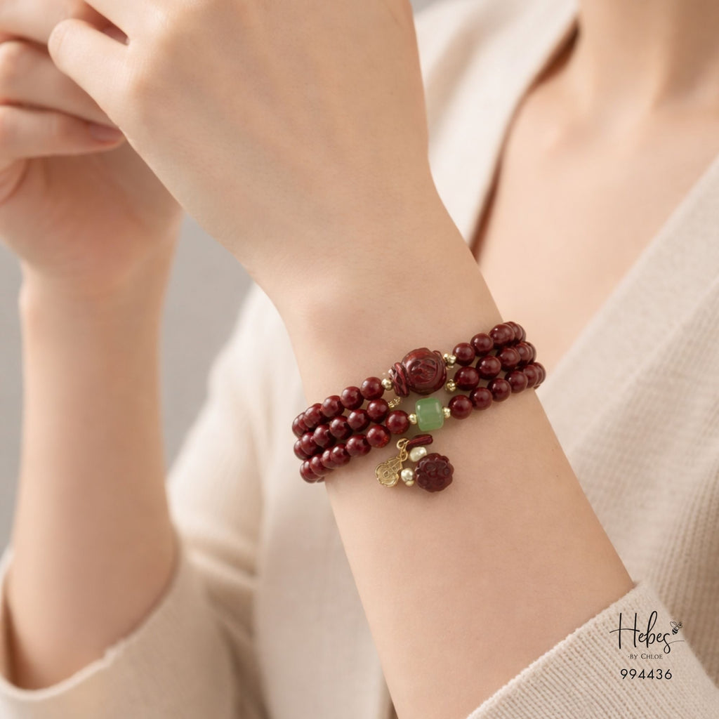 Cinnabar Prosperity Lotus Mala Bracelet 994436