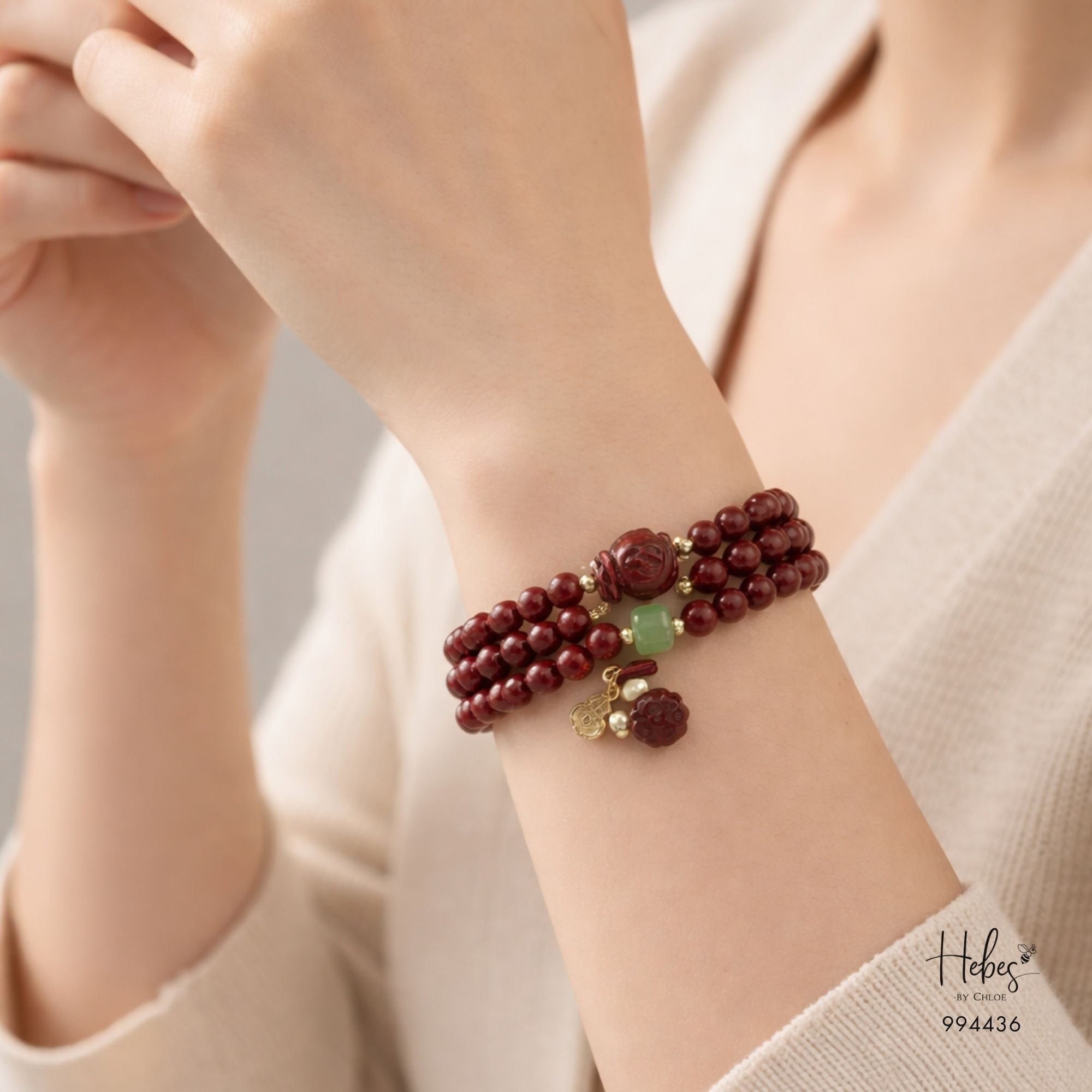 Cinnabar Prosperity Lotus Mala Bracelet 994436