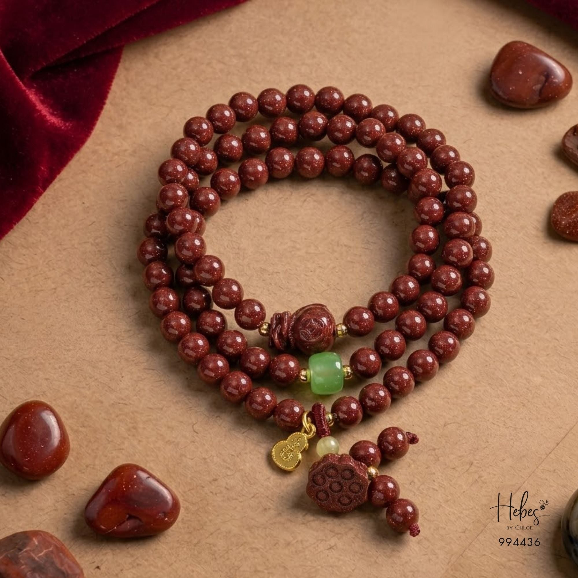 Cinnabar Prosperity Lotus Mala Bracelet 994436