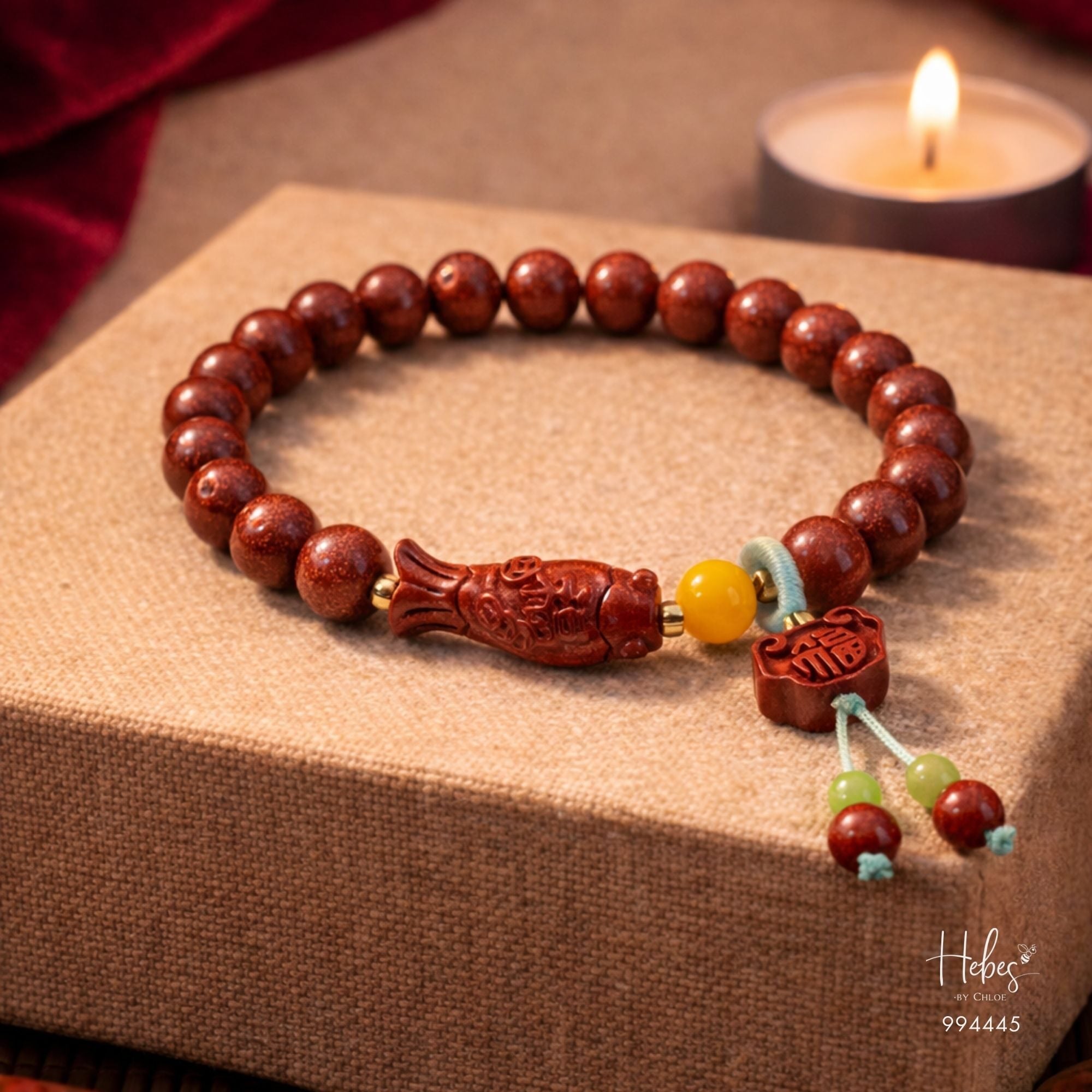 Cinnabar Lucky Fish &amp; Longevity Lock Bracelet 994445