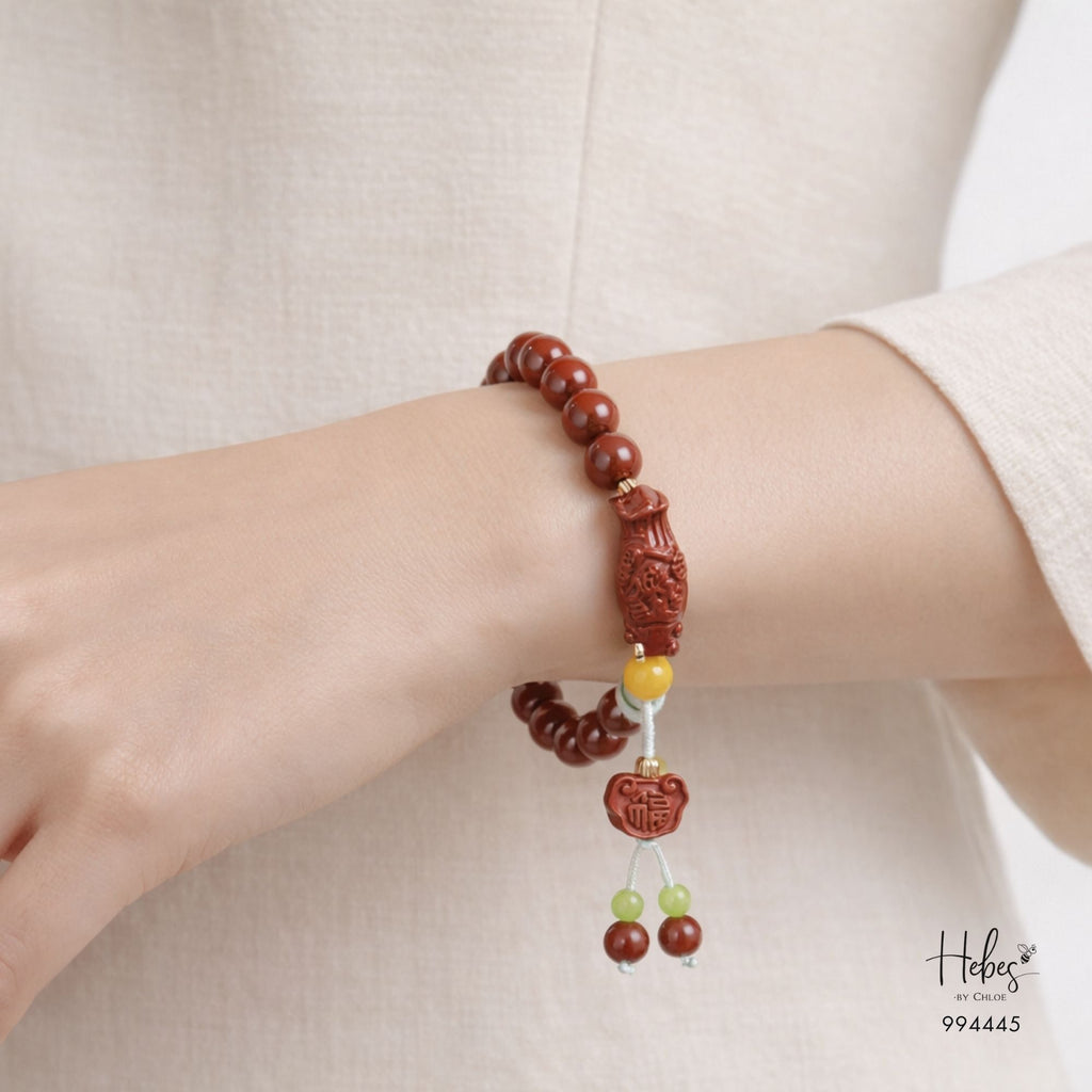 Cinnabar Lucky Fish &amp; Longevity Lock Bracelet 994445