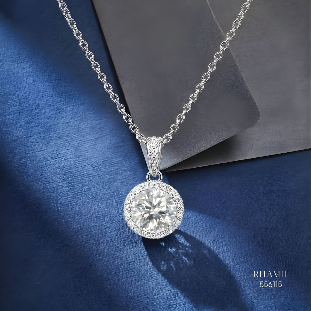 The Luminous Halo Silver Moissanite Necklace 556115