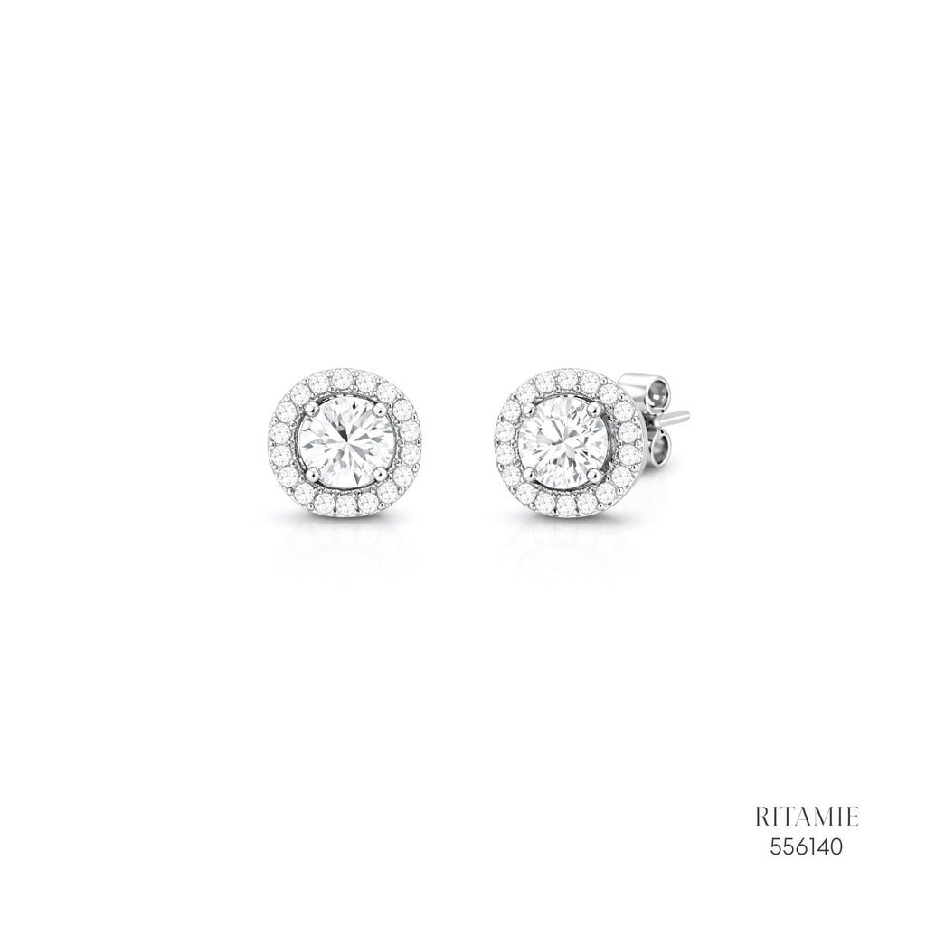 The Radiant Halo Silver Moissanite Studs 556140