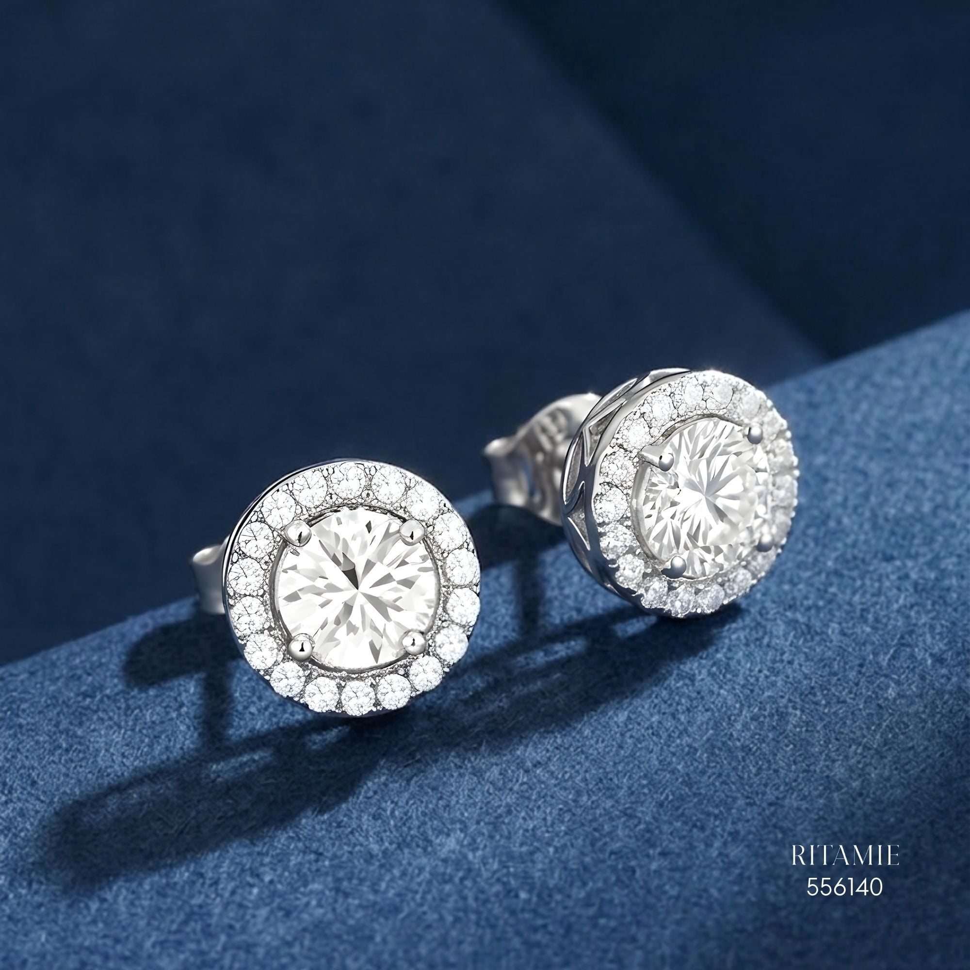 The Radiant Halo Silver Moissanite Studs 556141