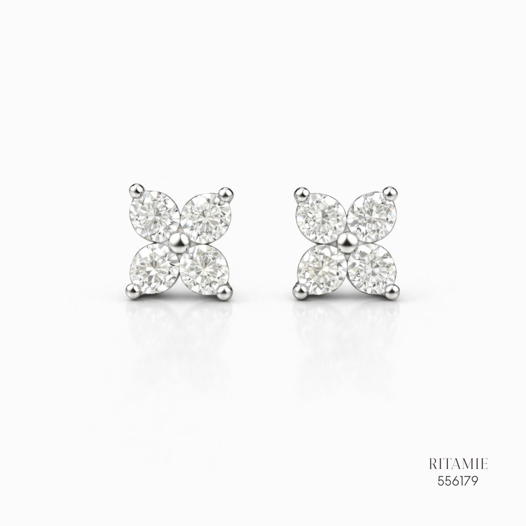 The Petite Clover Silver Moissanite Studs 556179