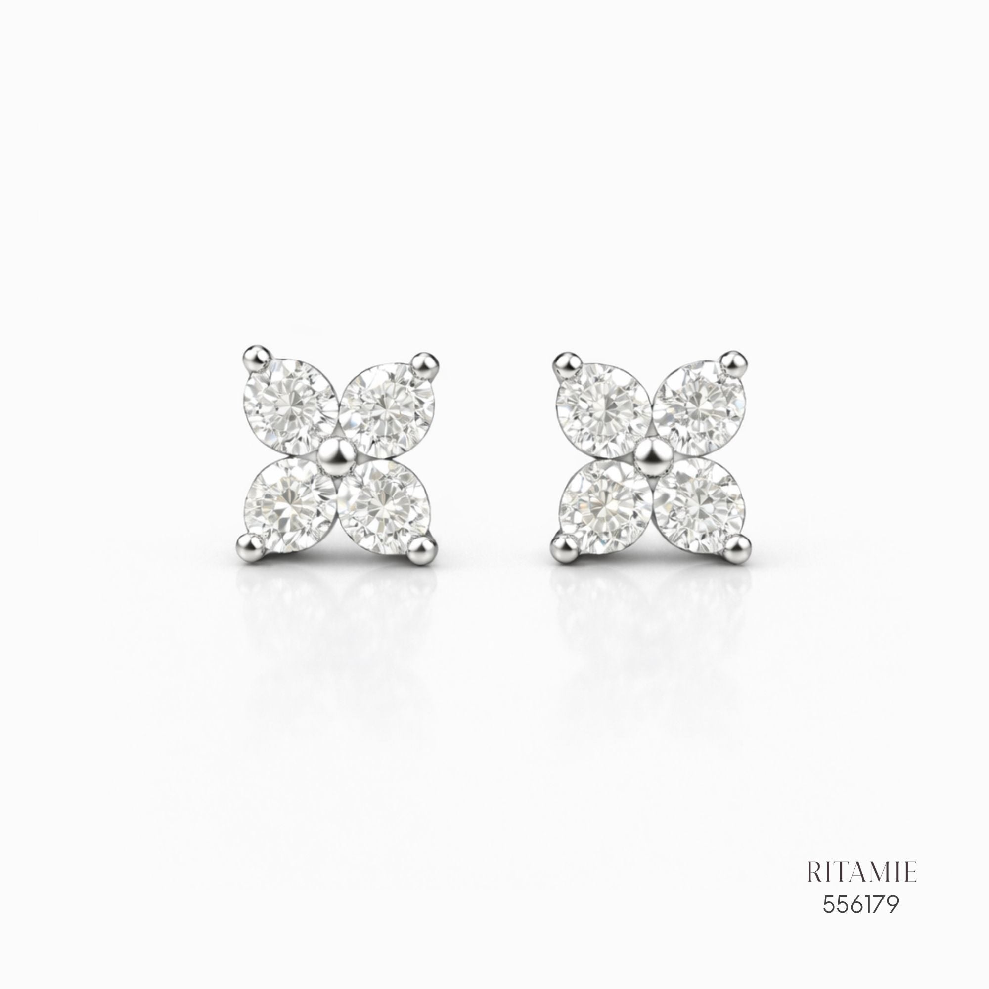 The Petite Clover Silver Moissanite Studs 556179