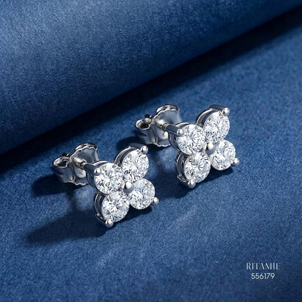 The Petite Clover Silver Moissanite Studs 556179