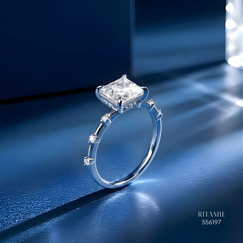 Princess Bubble Moissanite Silver Ring 556197