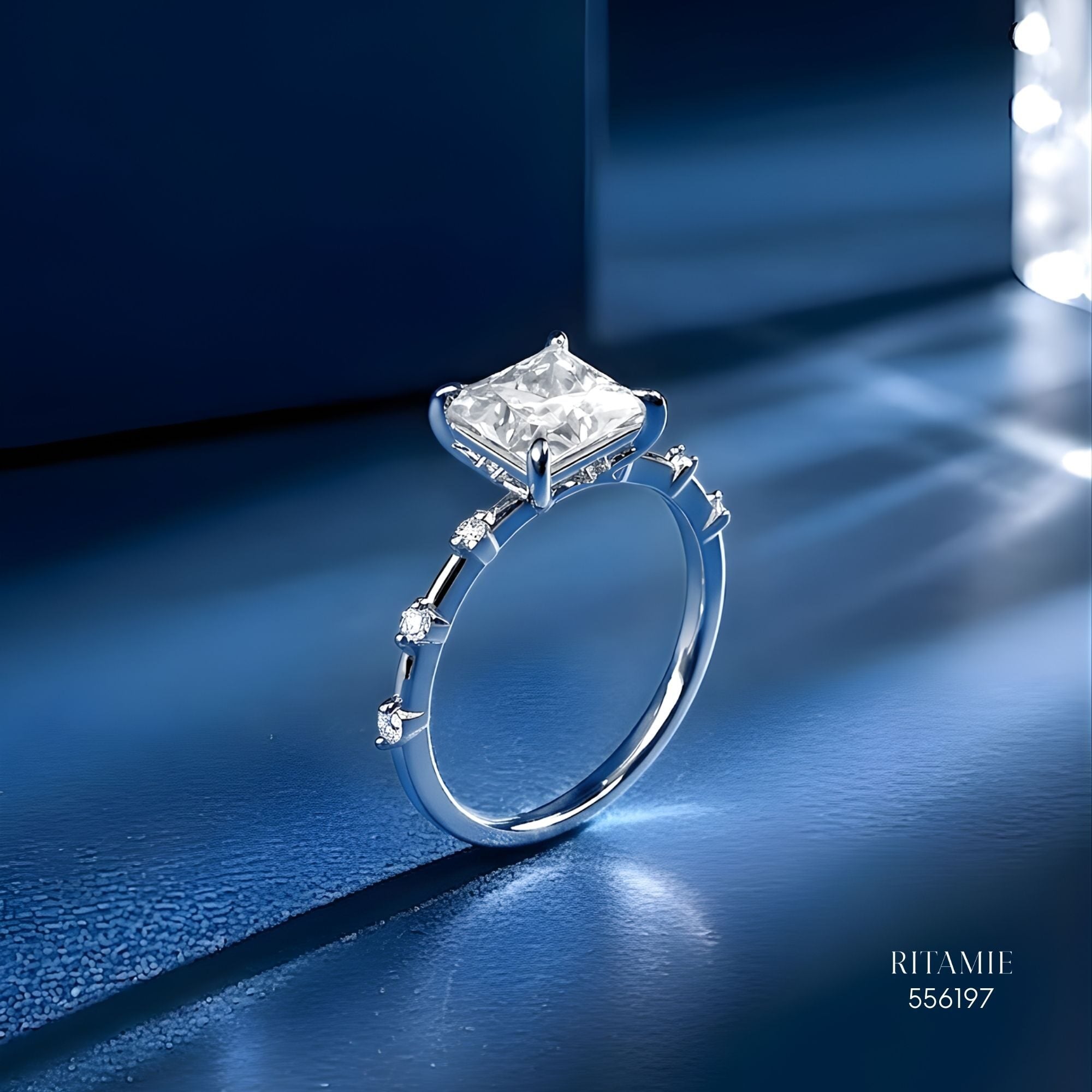 Princess Bubble Moissanite Silver Ring 556197