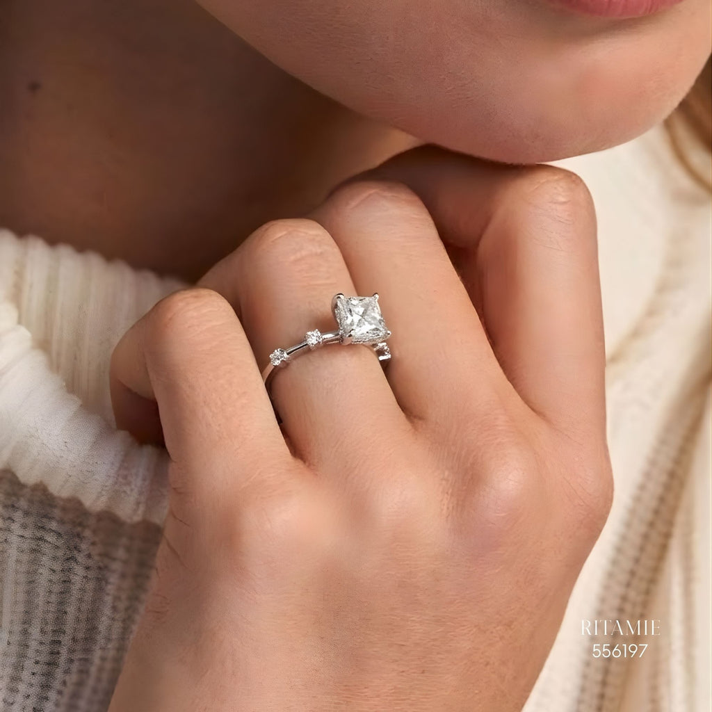 Princess Bubble Moissanite Silver Ring 556197