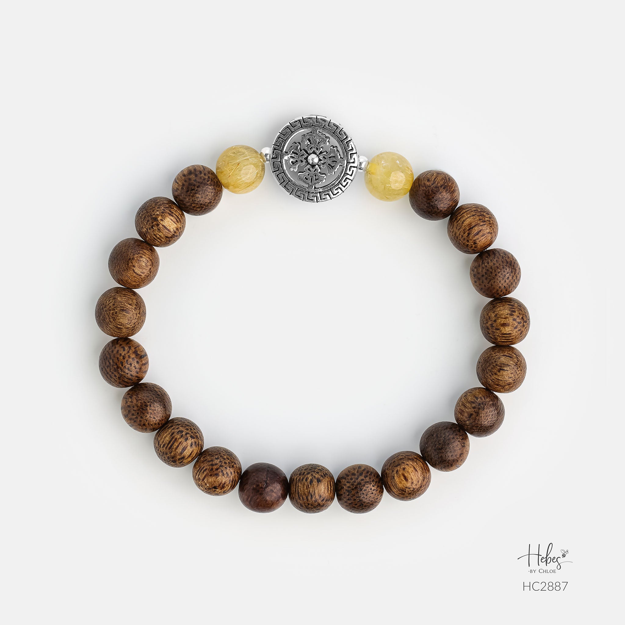 Vietnamese Agarwood Yellow Rutilated Quartz Flower Charm Bracelet HC2887