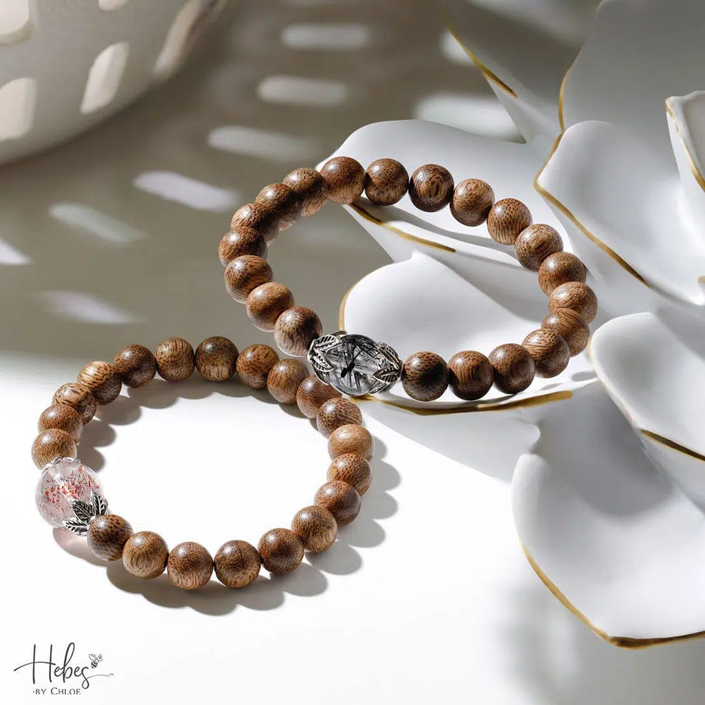 Vietnamese Agarwood Blạck Rutilated Quartz Bracelet HC2330