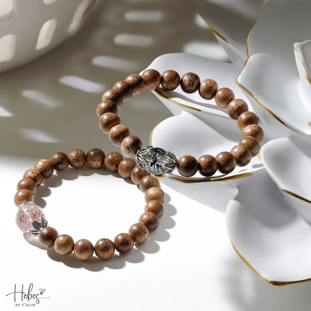 Vietnamese Agarwood Blạck Rutilated Quartz Bracelet HC2330