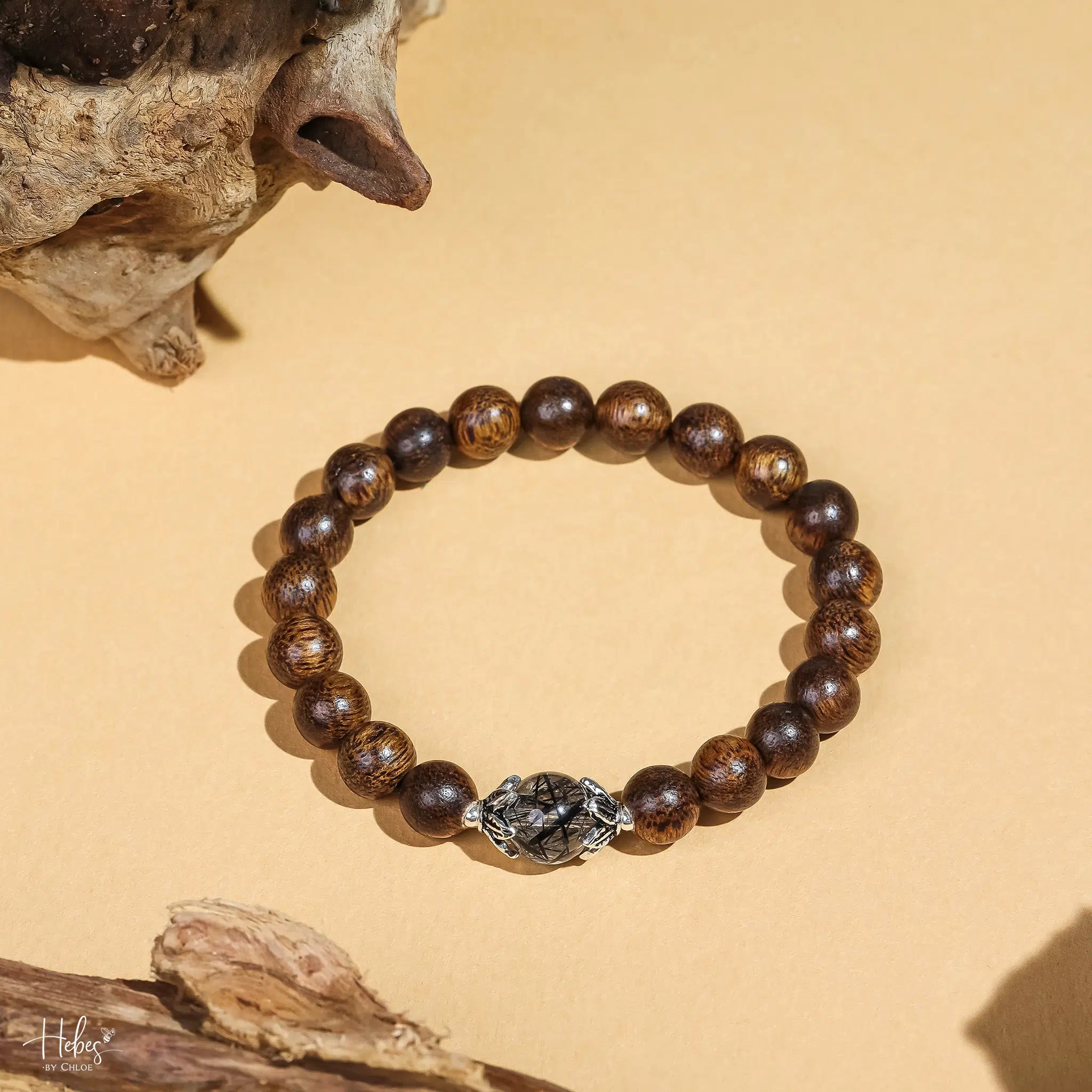 Vietnamese Agarwood Blạck Rutilated Quartz Bracelet HC2330