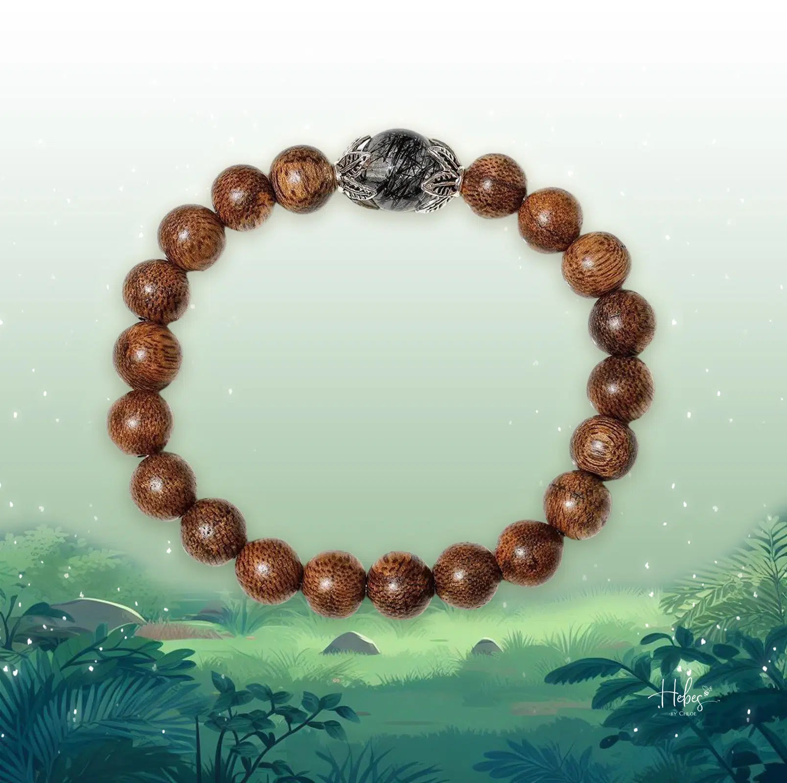 Vietnamese Agarwood Blạck Rutilated Quartz Bracelet HC2330
