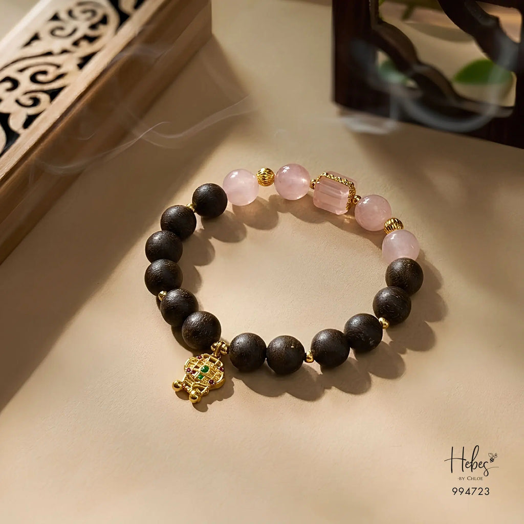 Vietnamese Agarwood &amp; Rose Quartz Longevity Bracelet 994723