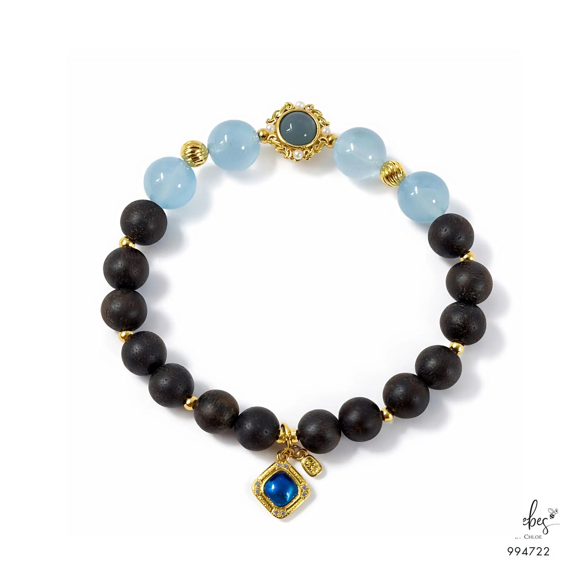 Vietnamese Agarwood &amp; Aquamarine Petal Glow Bracelet 994722