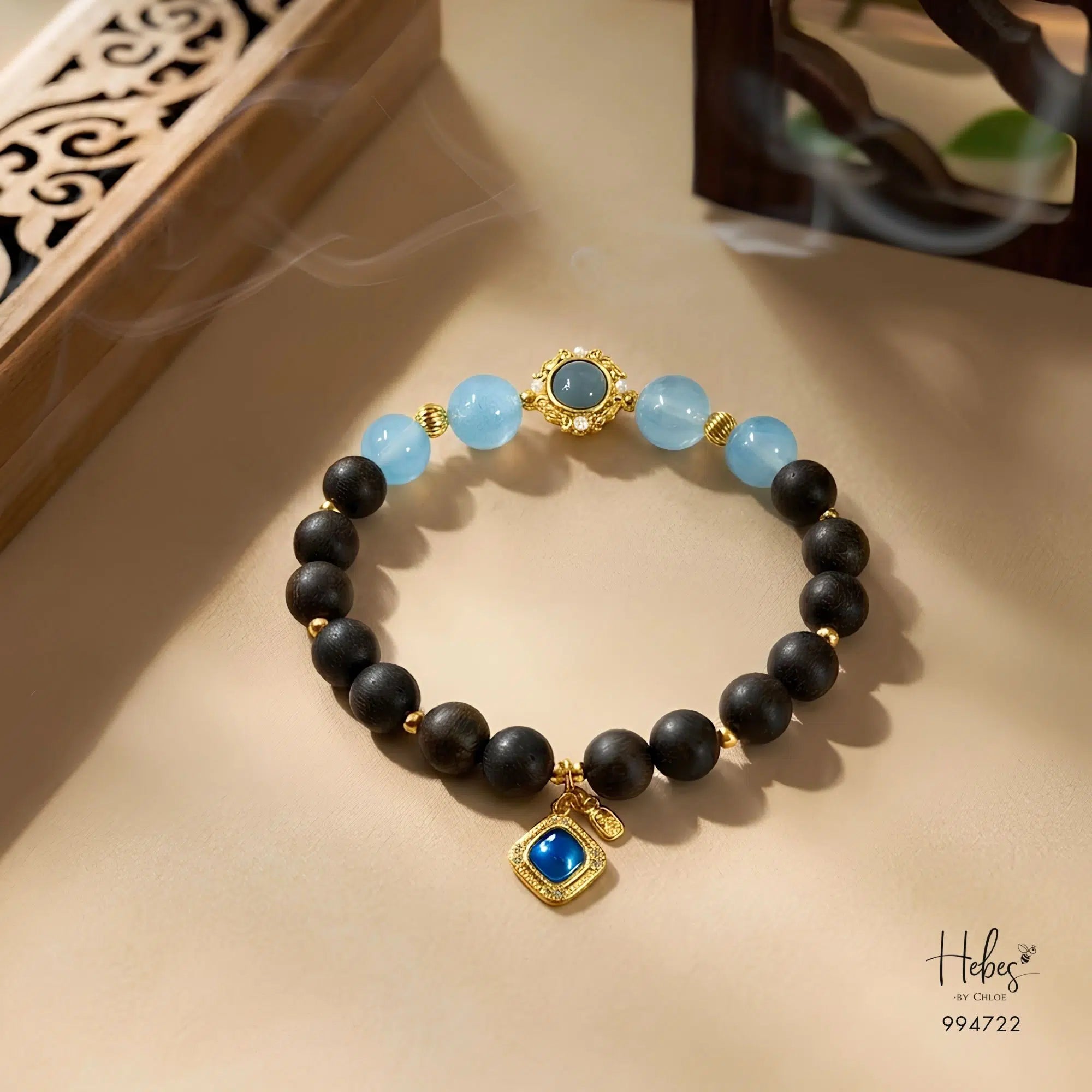 Vietnamese Agarwood &amp; Aquamarine Petal Glow Bracelet 994722